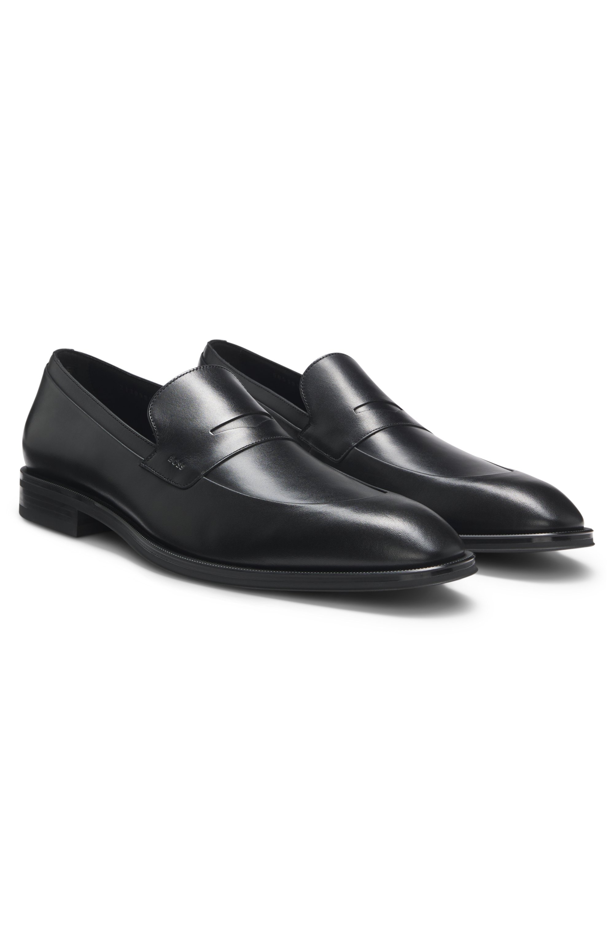 Leather loafers with penny-style trim