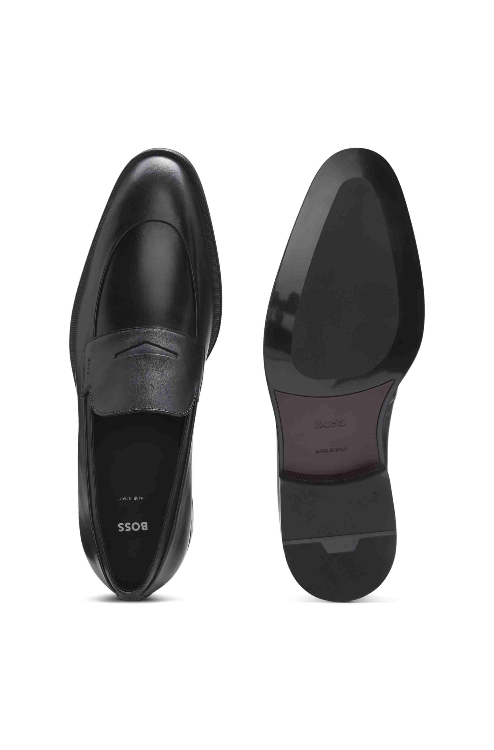 Leather loafers with penny-style trim