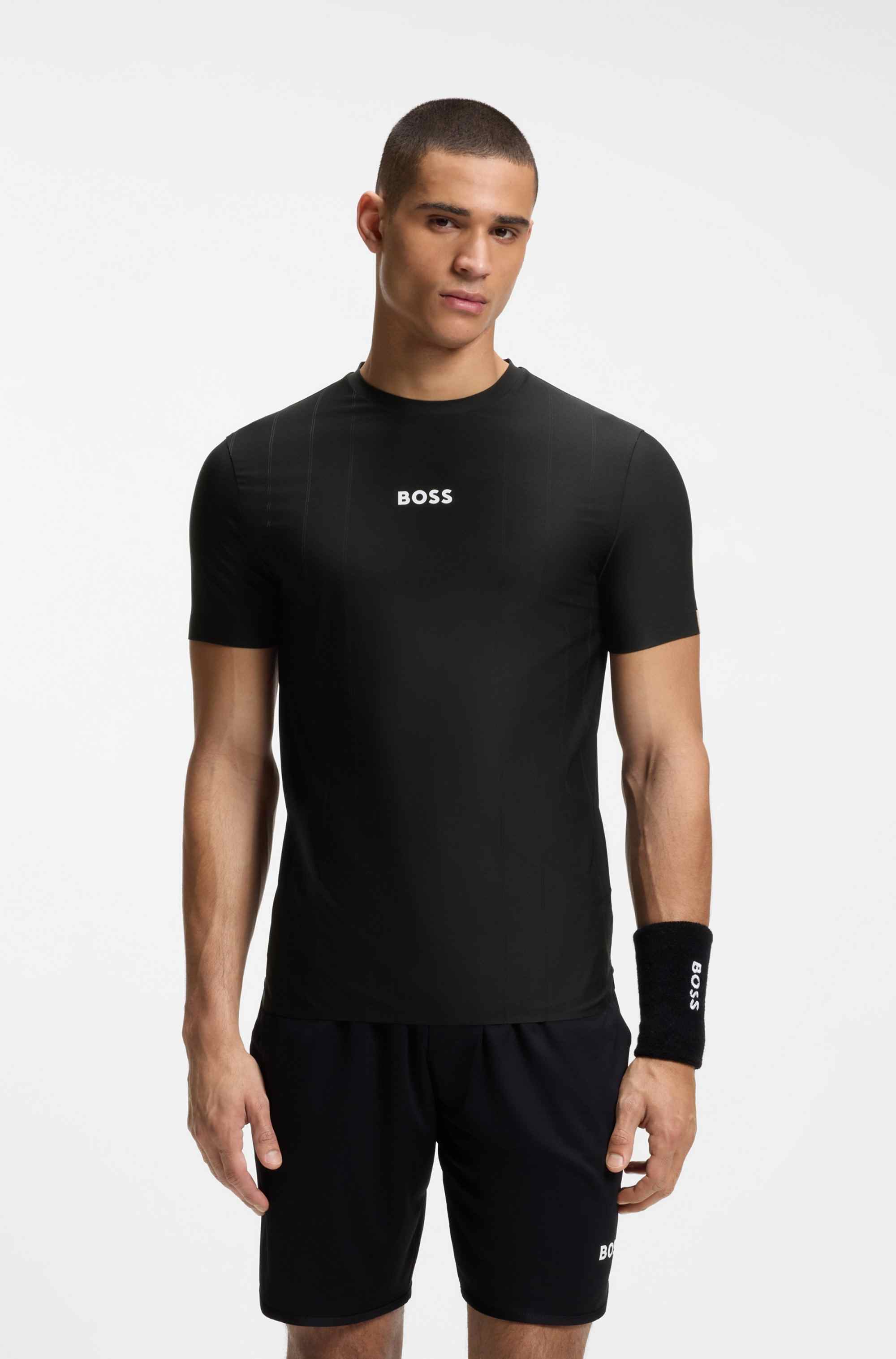 Active Jacquard-stripe slim-fit T-shirt with logo print