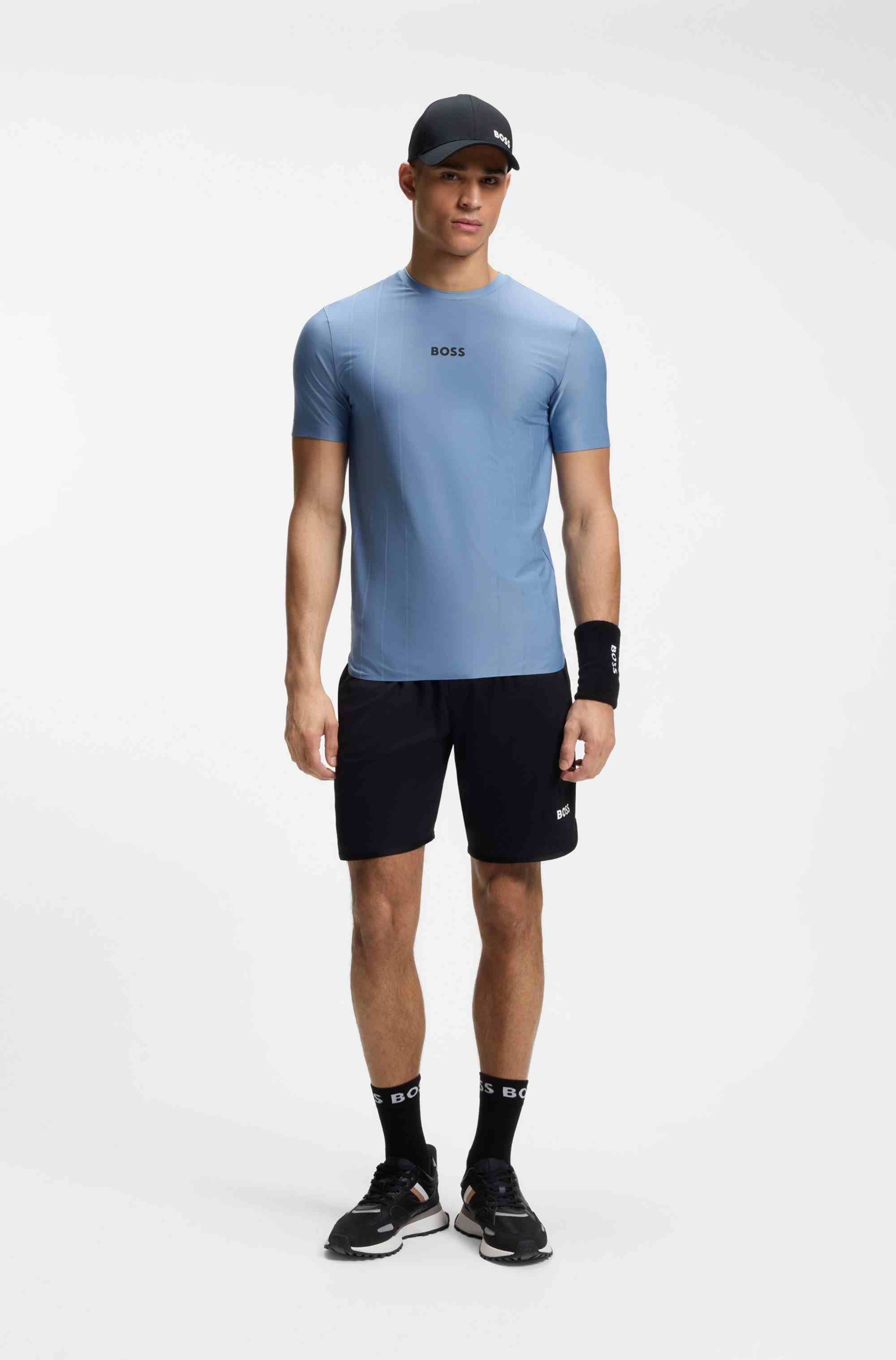 Jacquard-stripe slim-fit T-shirt with logo print