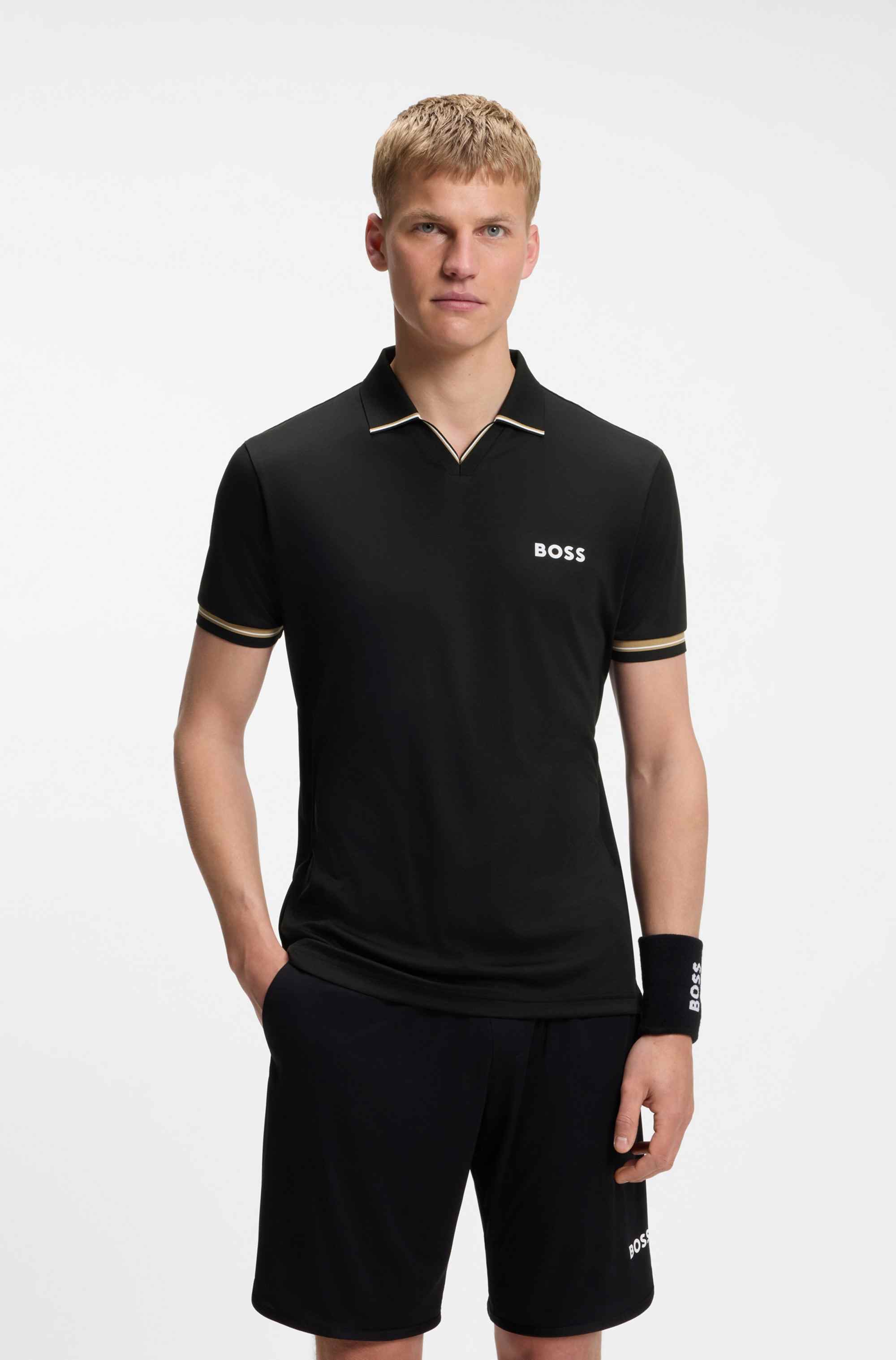 Active slim-fit polo shirt with signature-stripe details