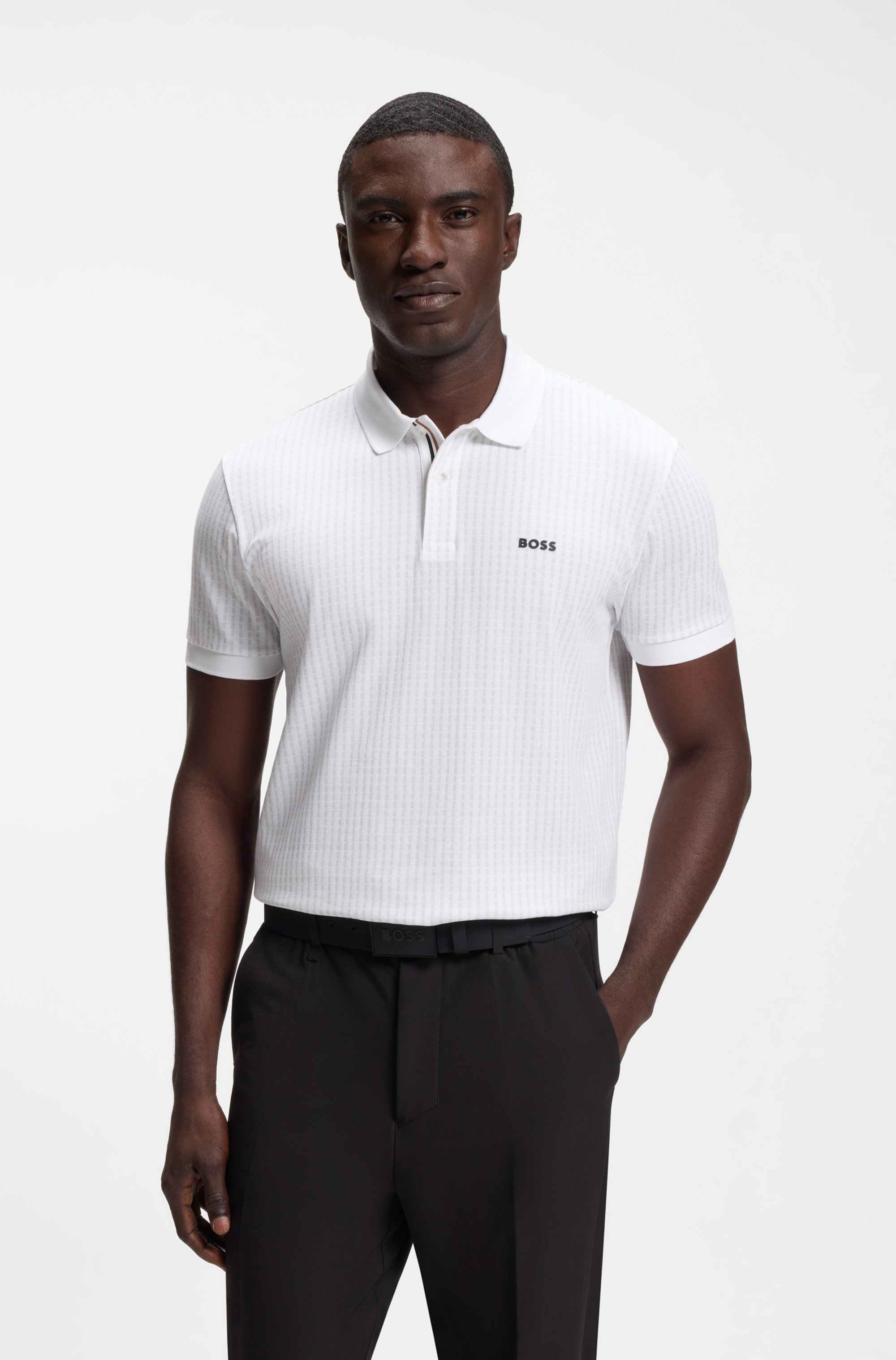 Cotton-piqué polo shirt with all-over print