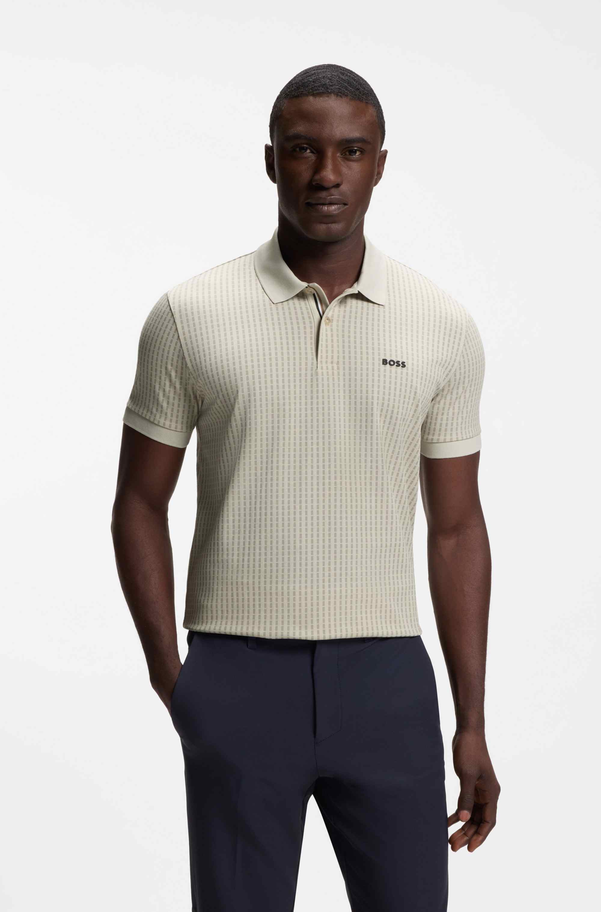 Cotton-piqué polo shirt with all-over print