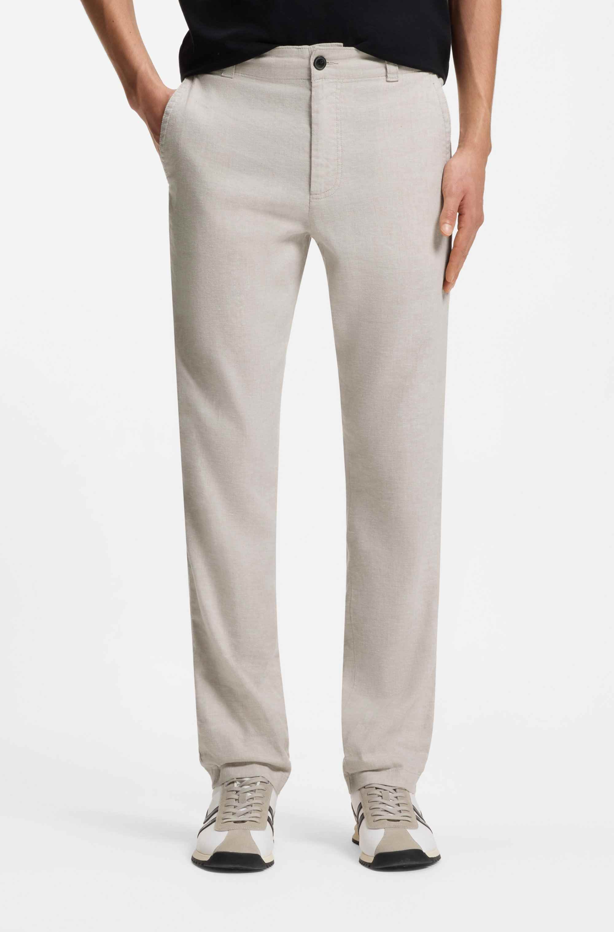 Linen-blend trousers with logo detail