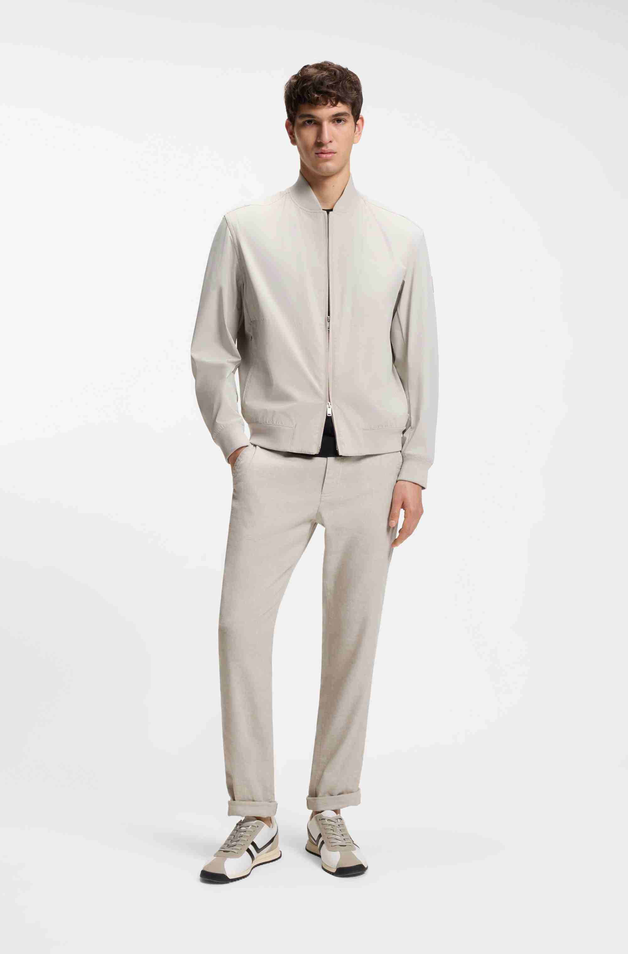 Linen-blend trousers with logo detail