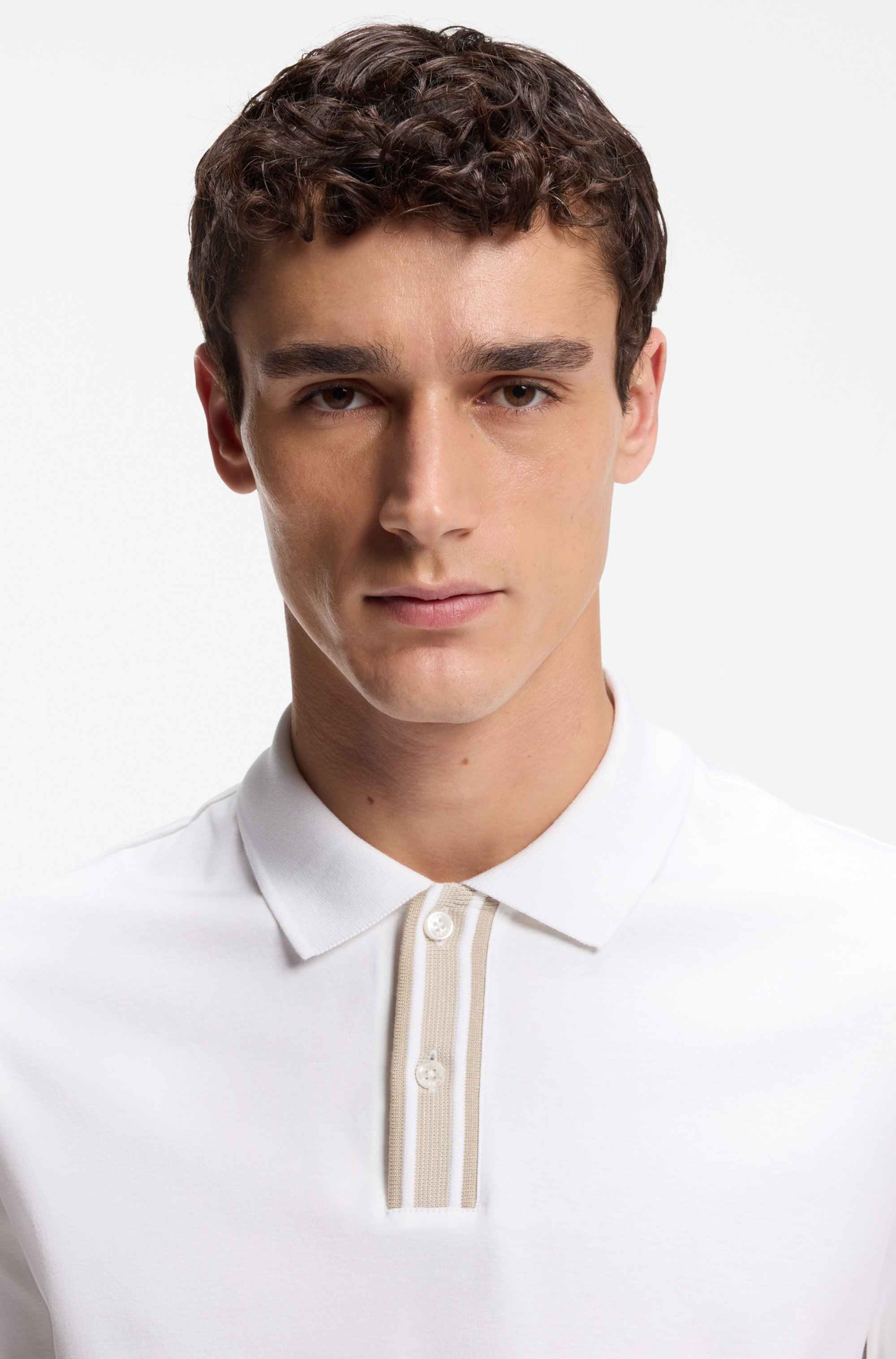 Mercerised-cotton polo shirt with striped trims