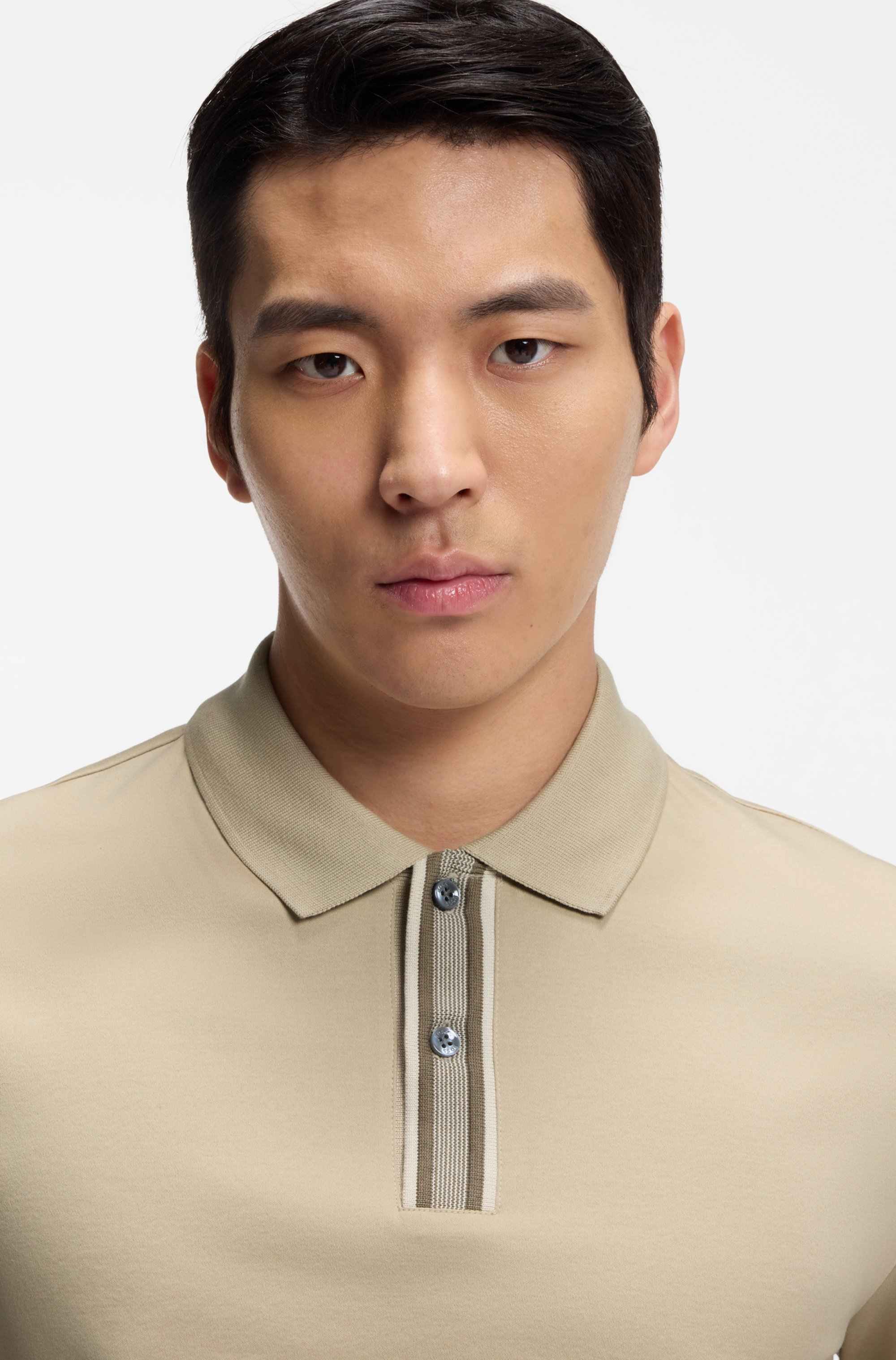 Mercerised-cotton polo shirt with striped trims
