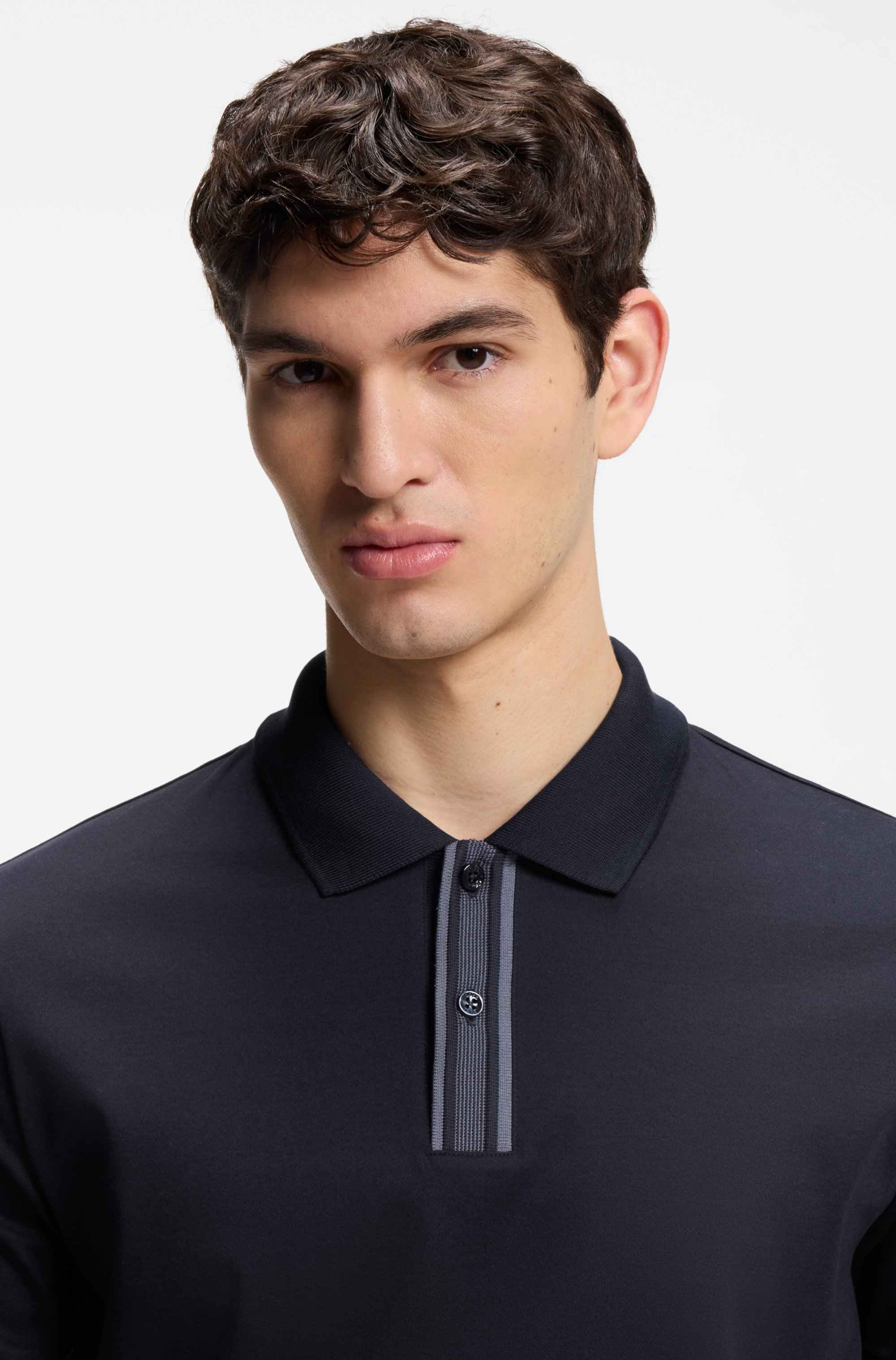 Mercerised-cotton polo shirt with striped trims