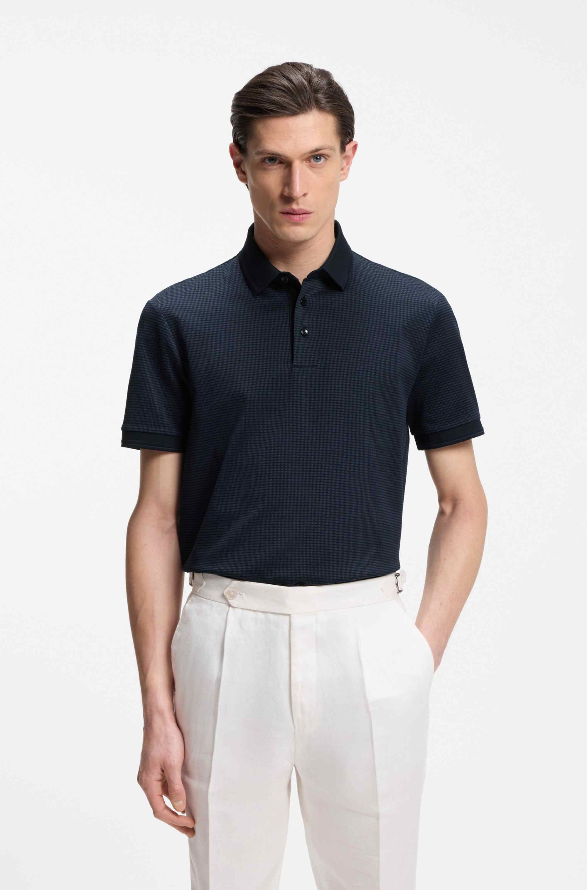Mercerised-cotton polo shirt with three-tone jacquard