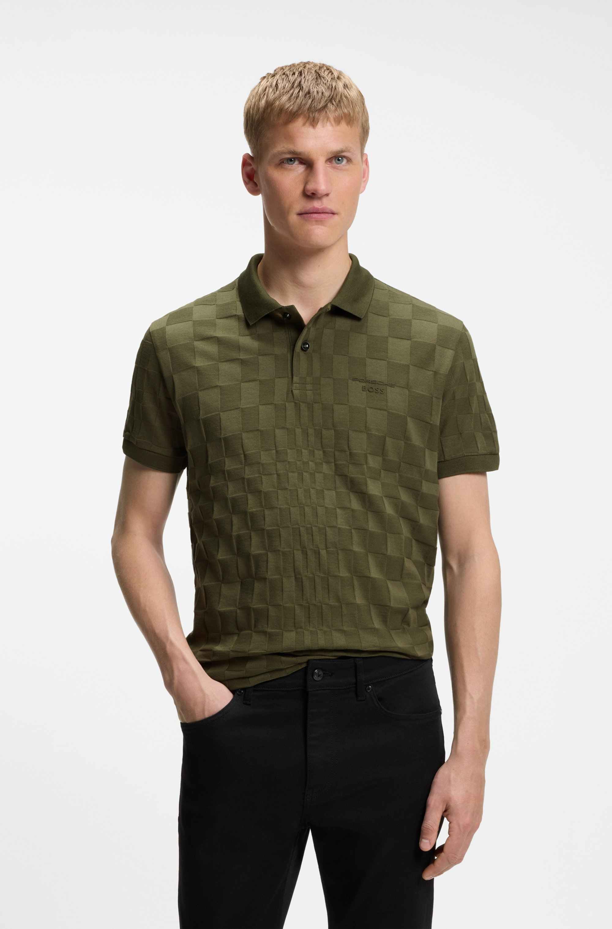 Porsche x BOSS polo shirt in jacquard-patterned cotton