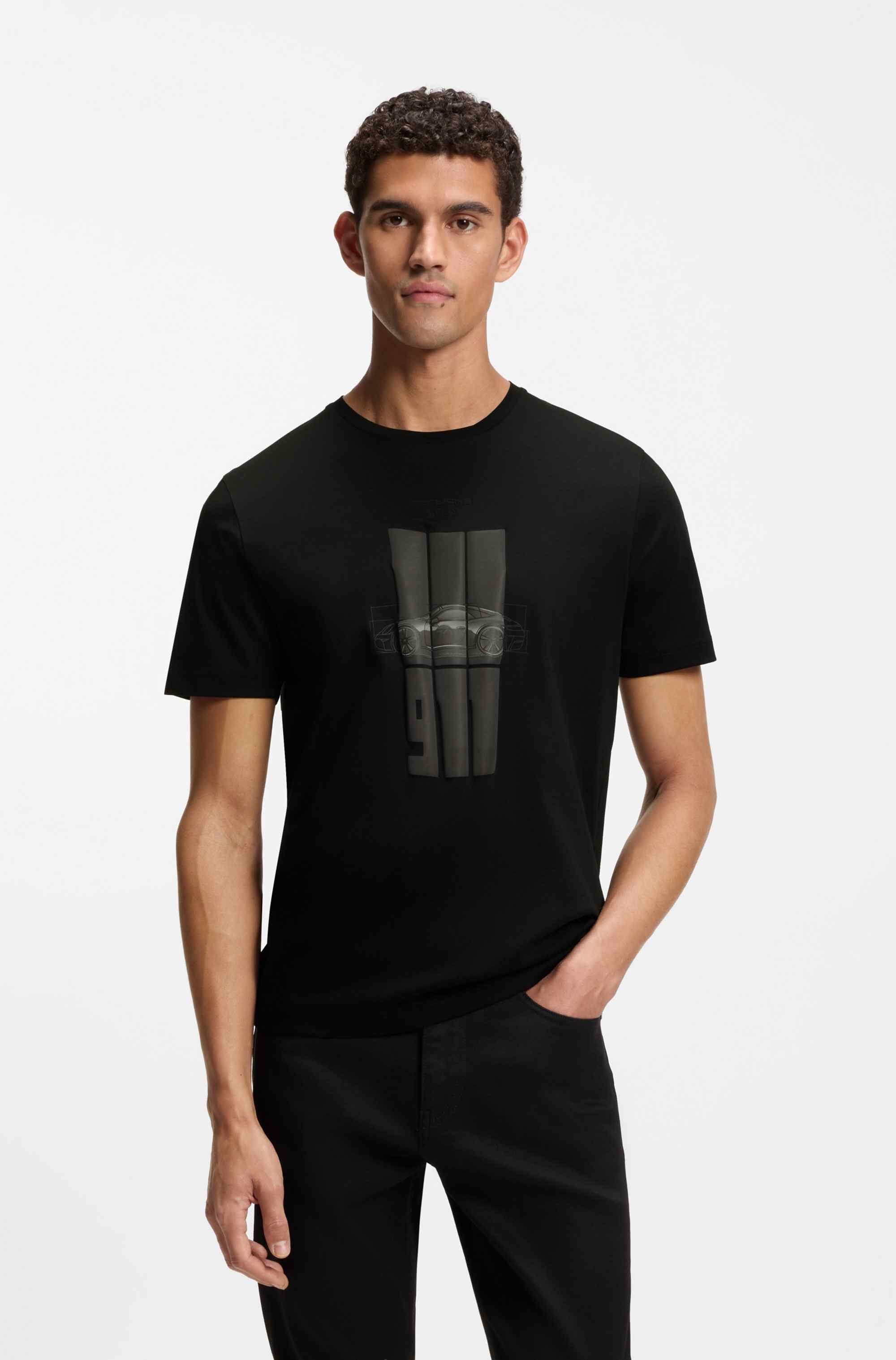 Porsche x BOSS T-shirt in mercerized cotton with reflective graphic print