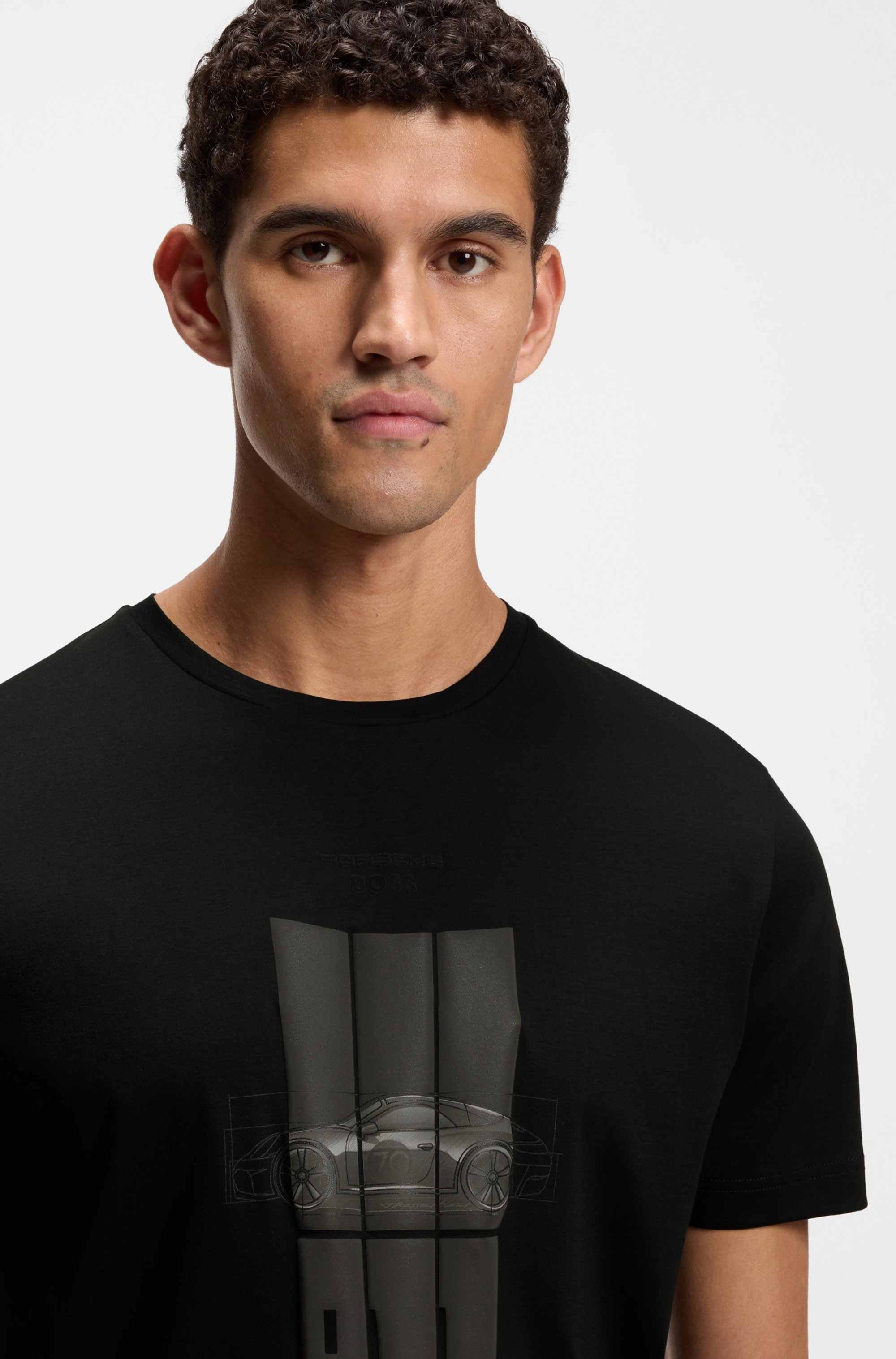 Porsche x BOSS mercerised-cotton T-shirt with reflective graphics