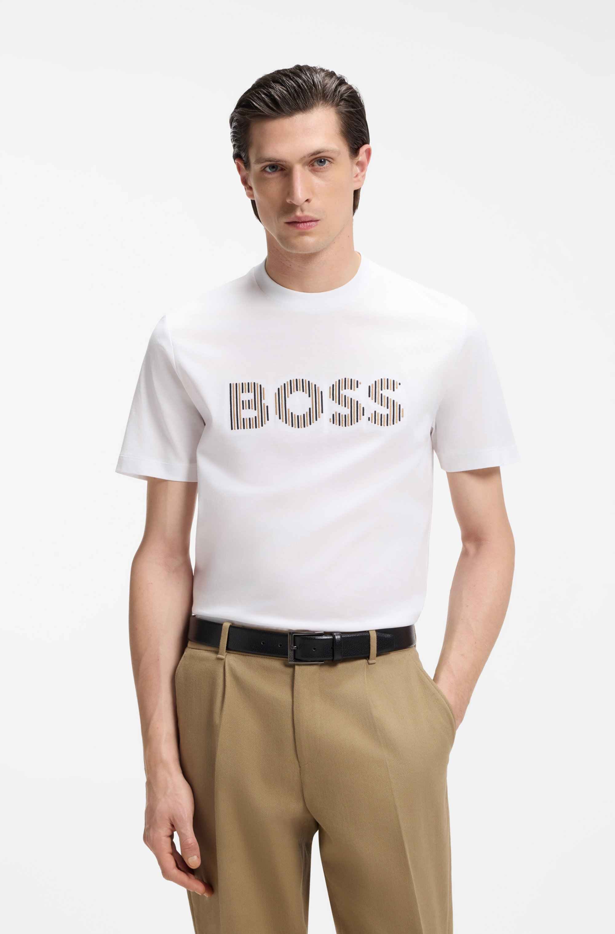 Cotton-jersey T-shirt with stripe artwork