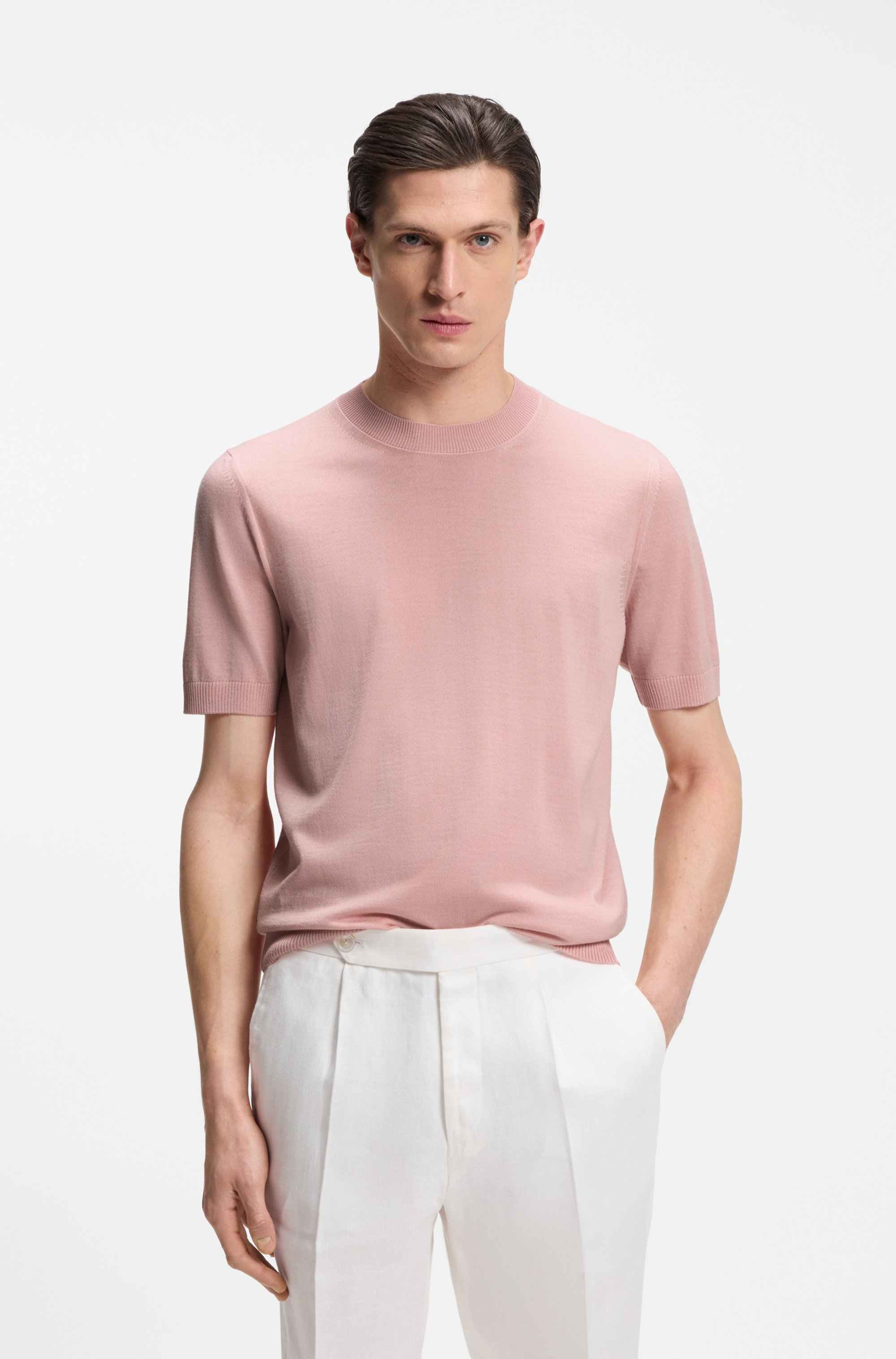 Short-sleeved sweater in merino wool