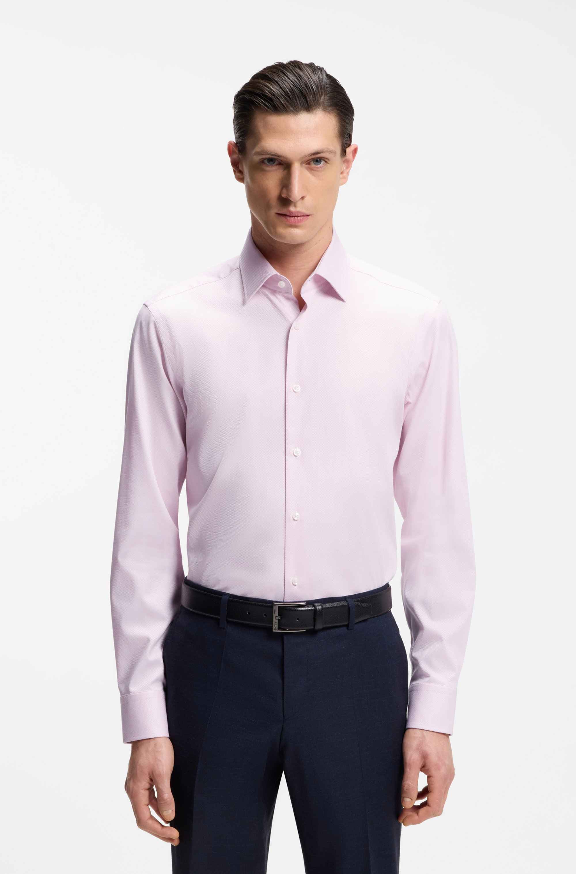 Regular-fit shirt in easy-iron stretch-cotton dobby