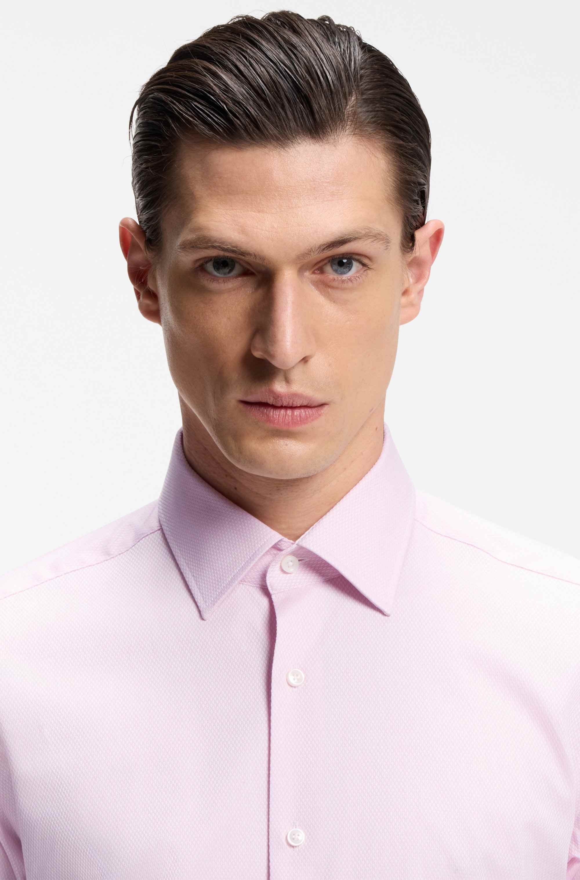 Regular-fit shirt in easy-iron stretch-cotton dobby