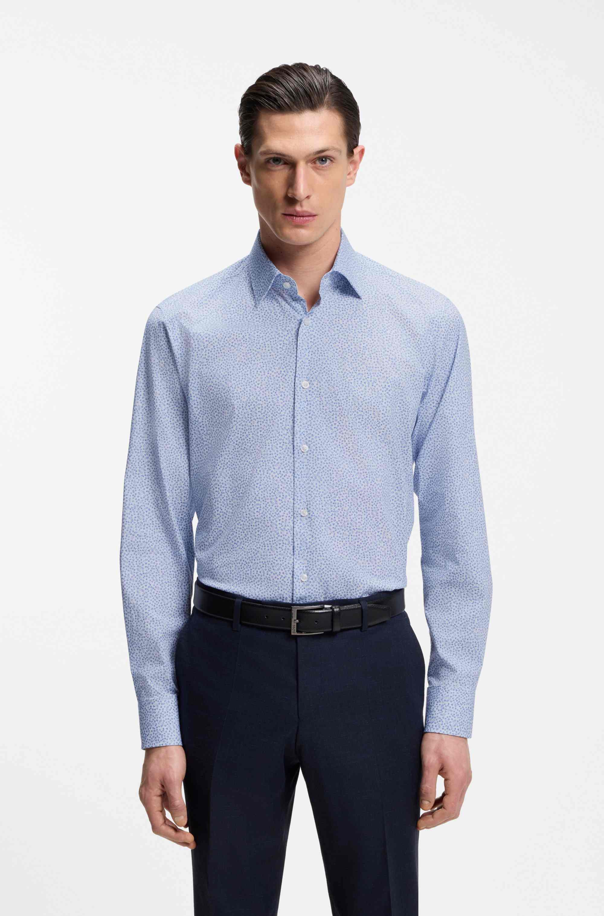 Regular-fit shirt in printed stretch cotton