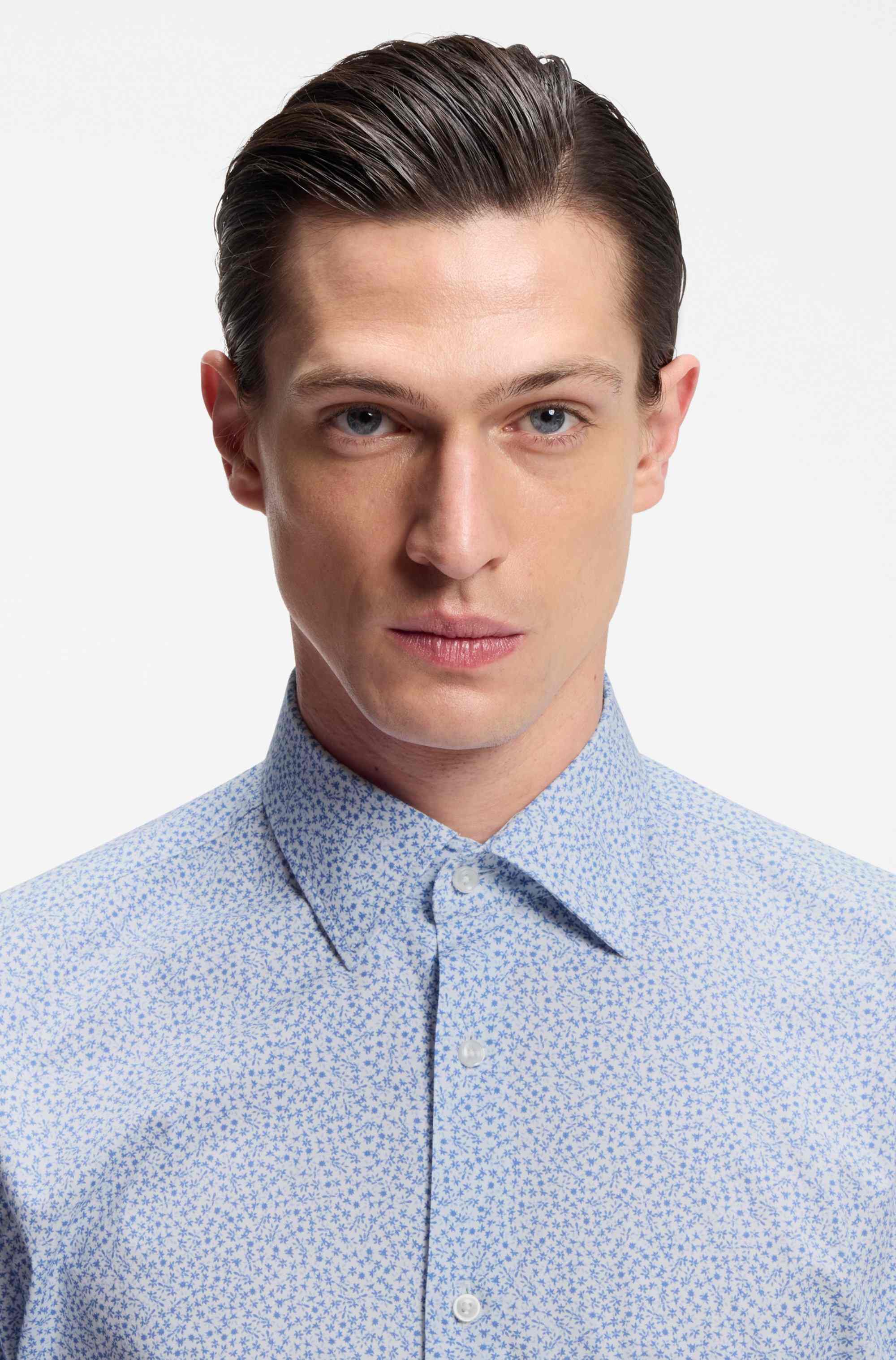Regular-fit shirt in printed stretch cotton