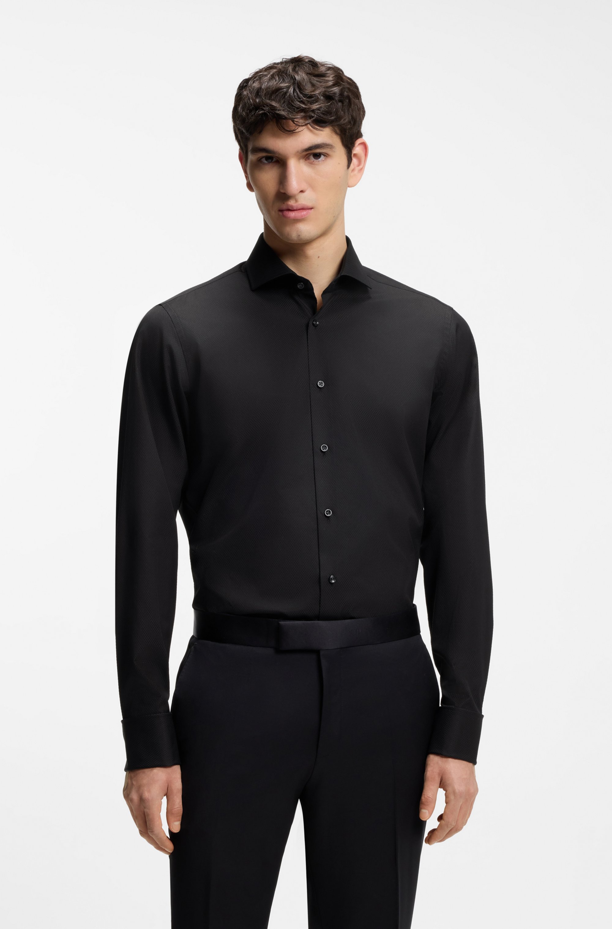 Regular-fit shirt in structured Italian cotton