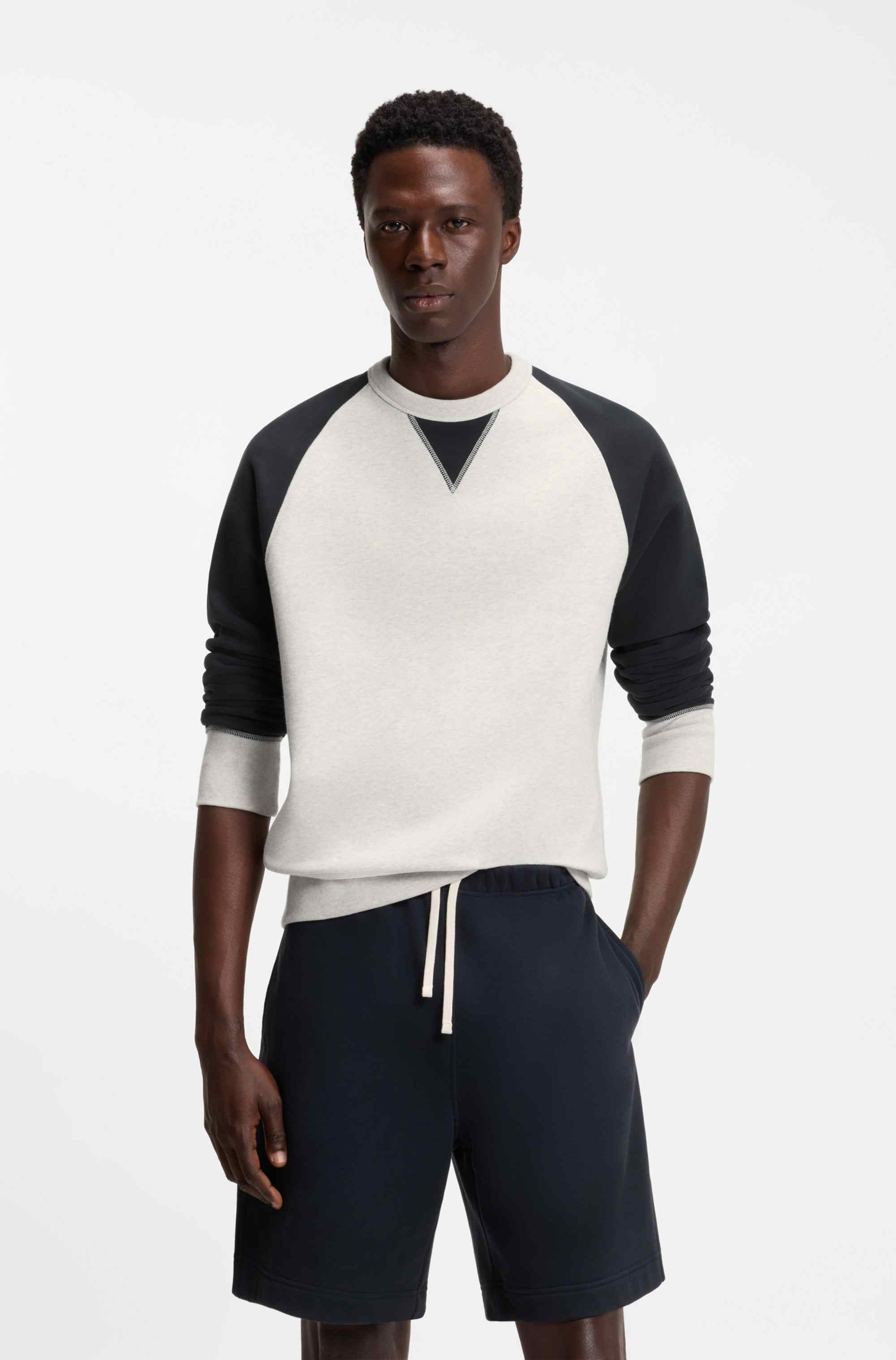 BOSS BY BECKHAM cotton sweater with colour-blocking