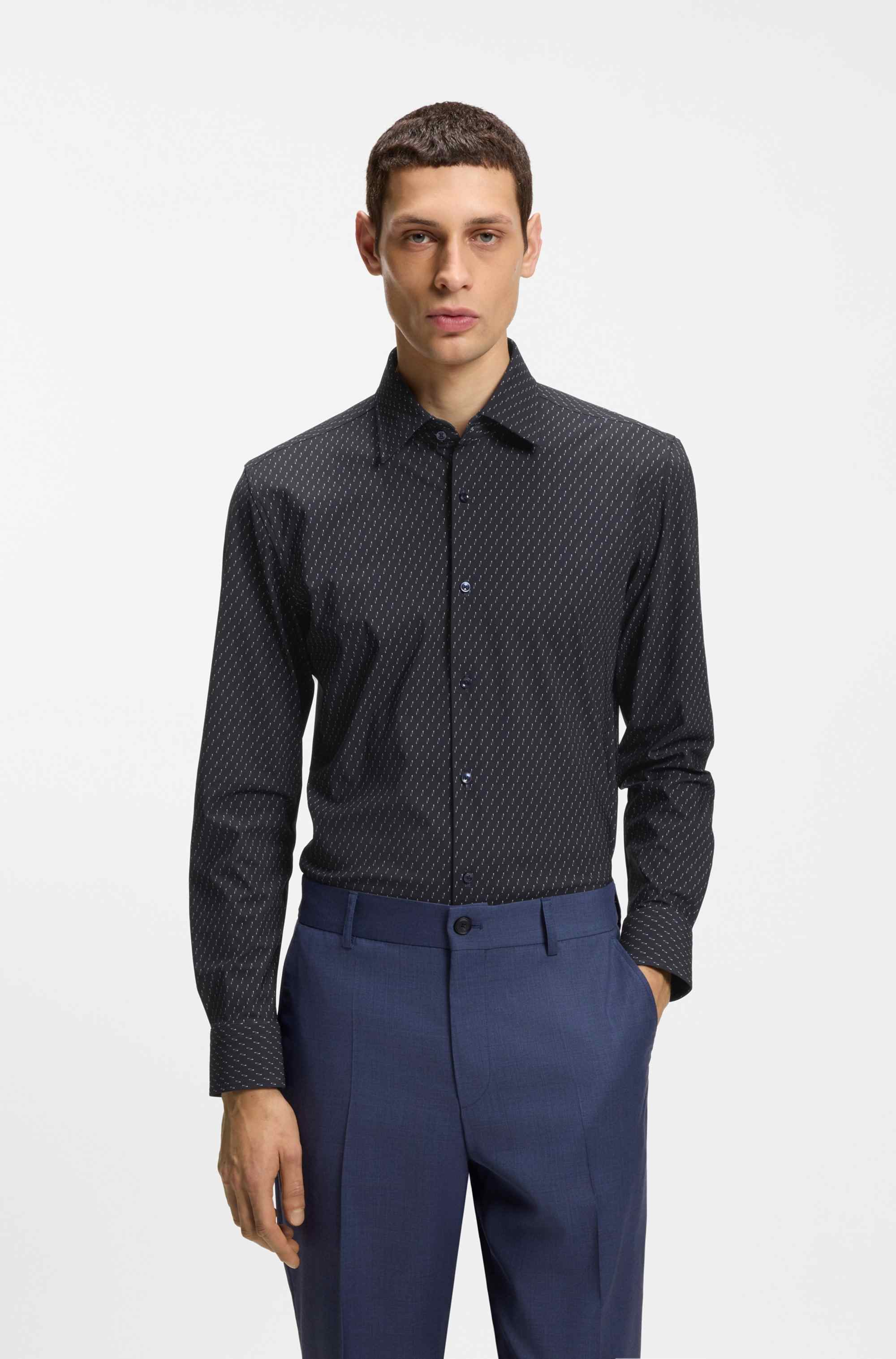 Slim-fit shirt in printed performance-stretch jersey