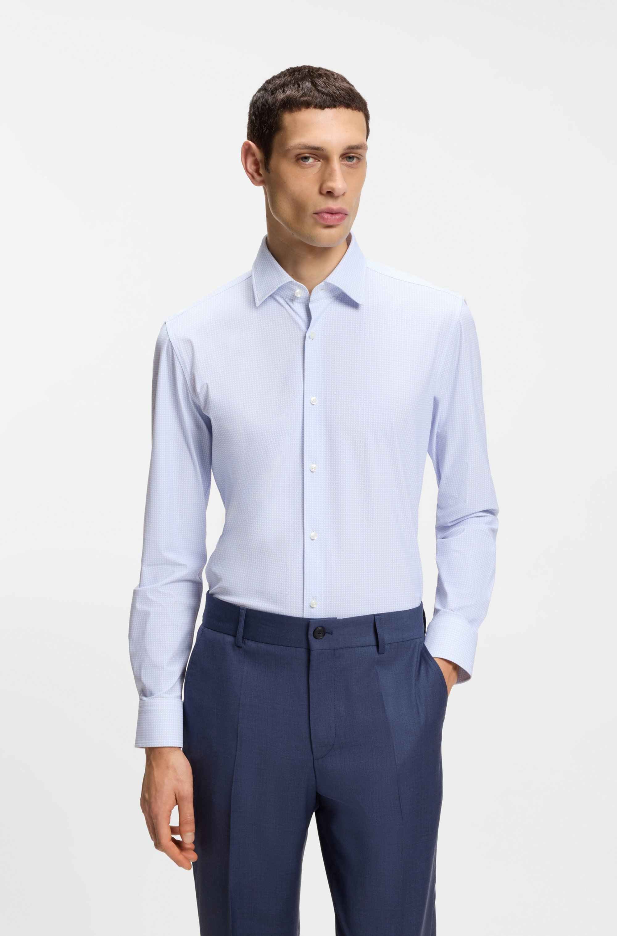 Slim-fit shirt in printed performance-stretch jersey