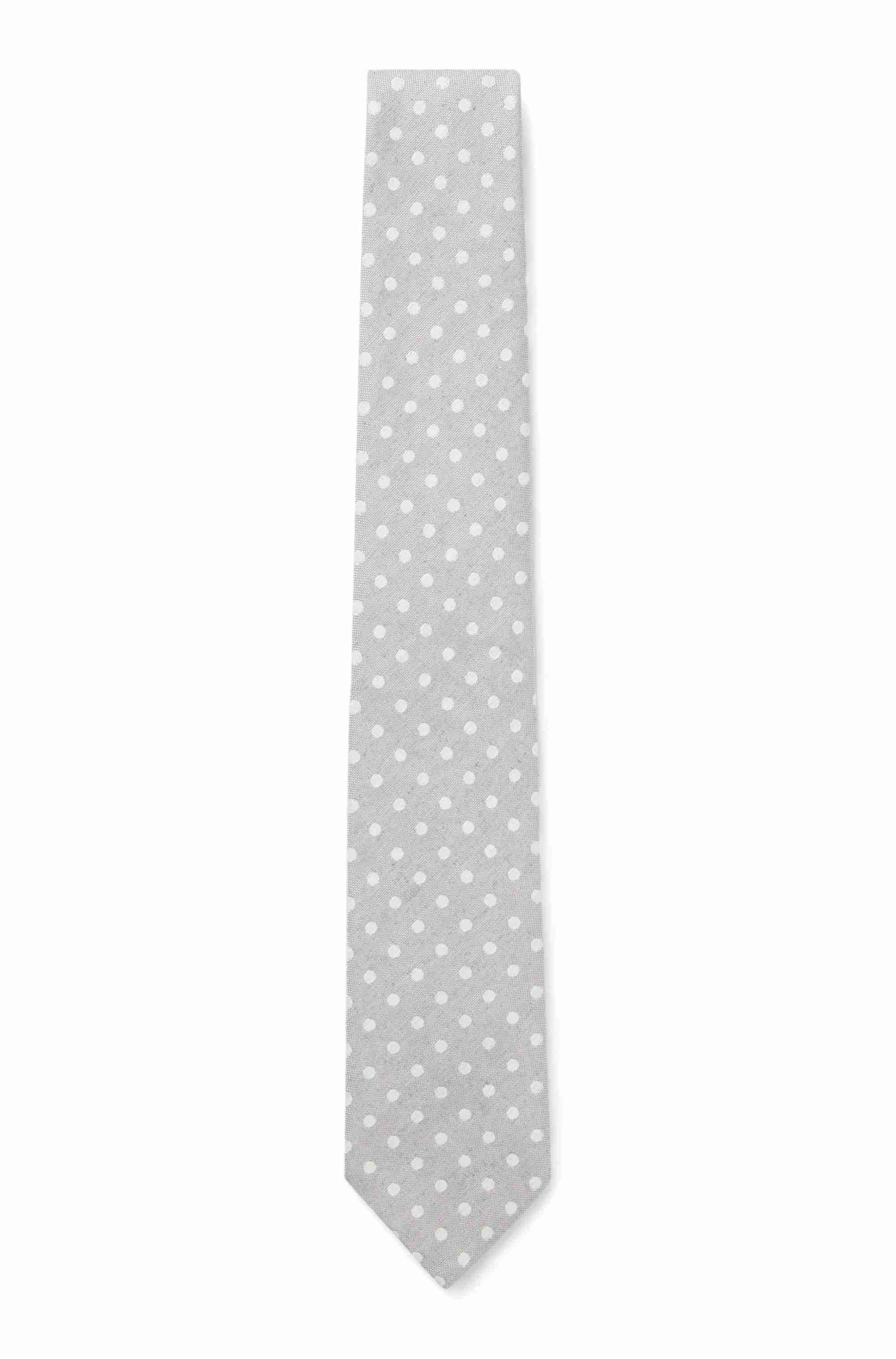 Dot-pattern tie in silk-linen jacquard