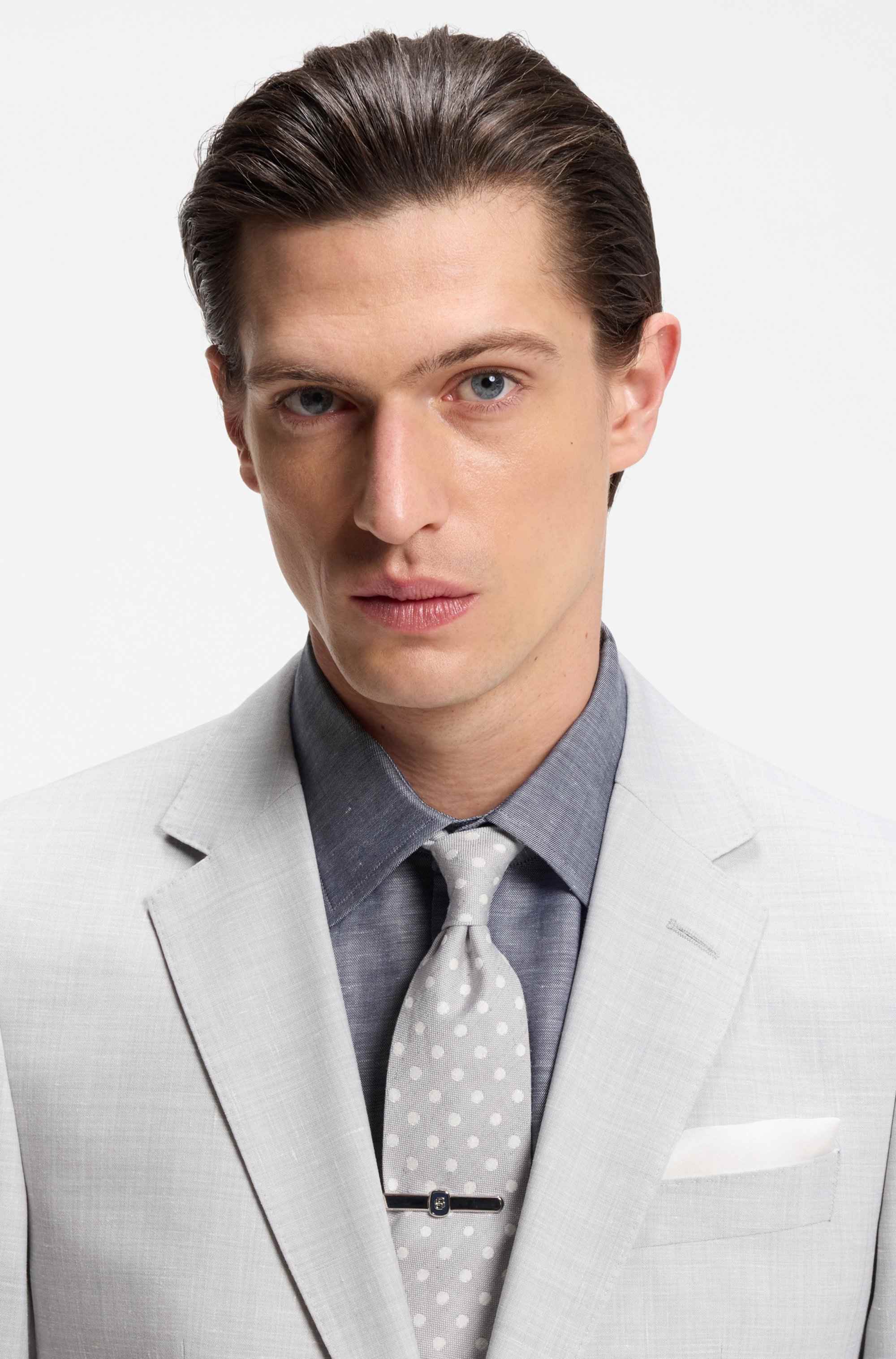 Dot-pattern tie in silk-linen jacquard