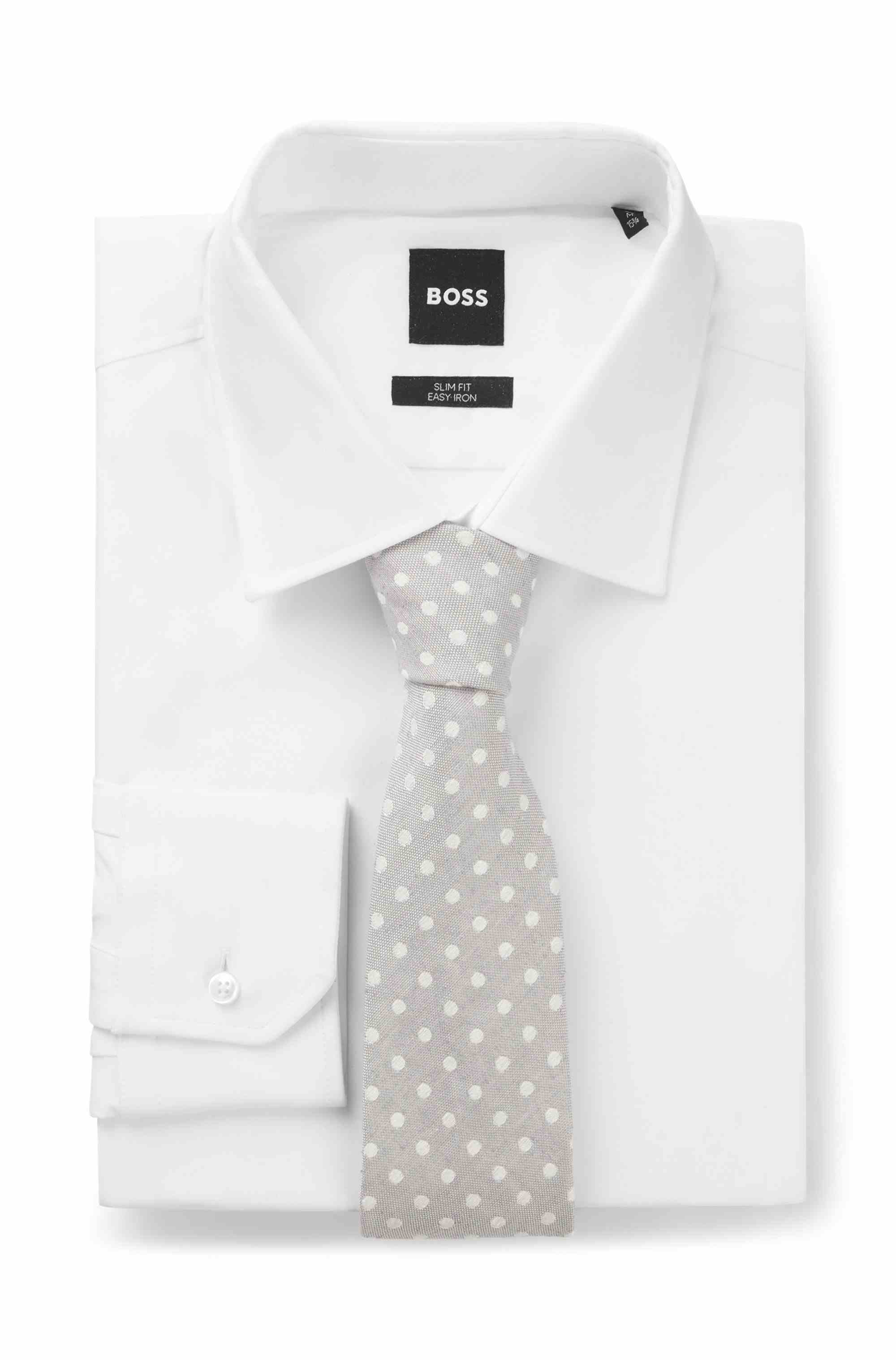 Dot-pattern tie in silk-linen jacquard