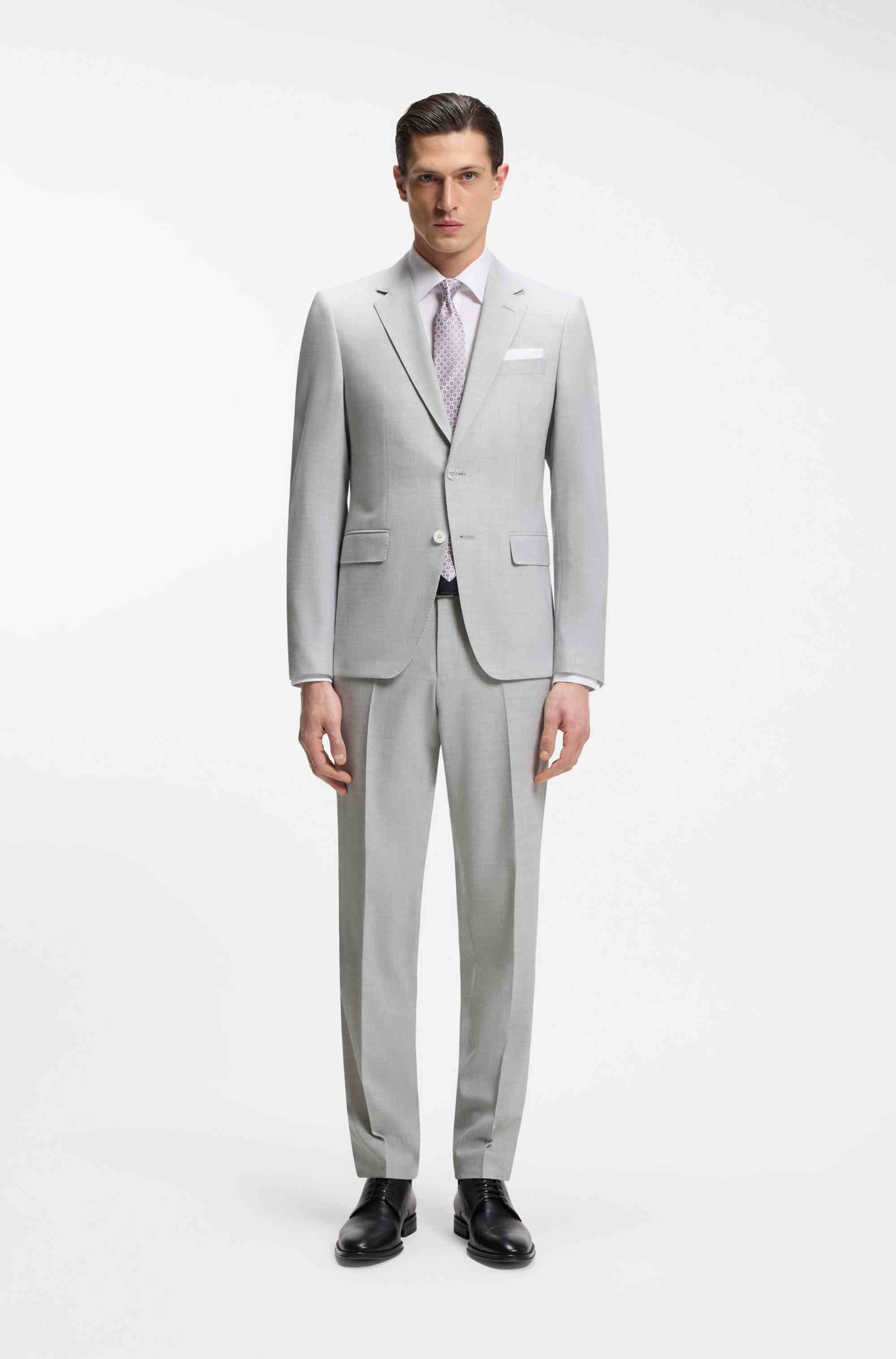 Two-piece slim-fit suit in micro-patterned fabric