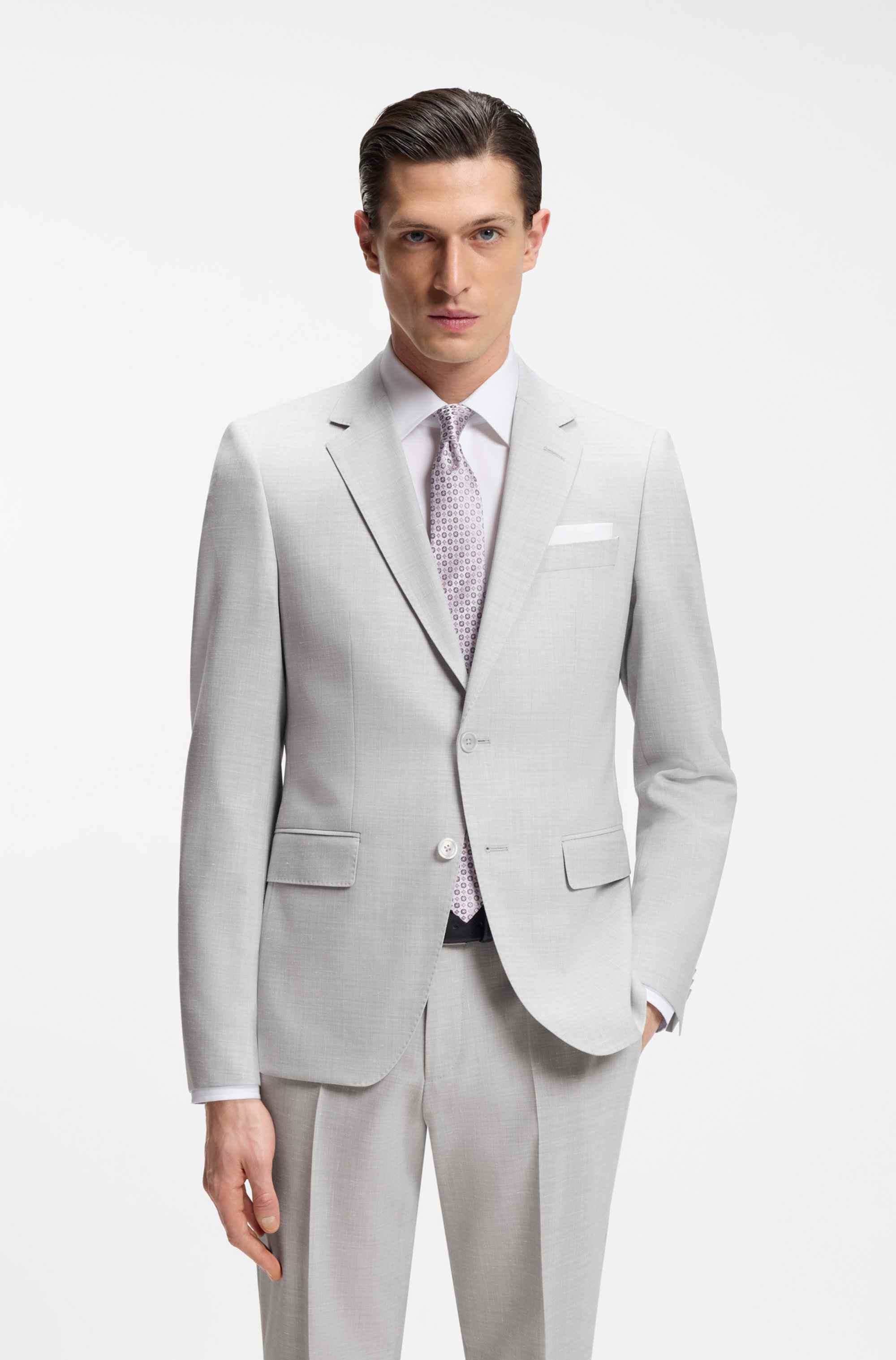 Two-piece slim-fit suit in micro-patterned fabric