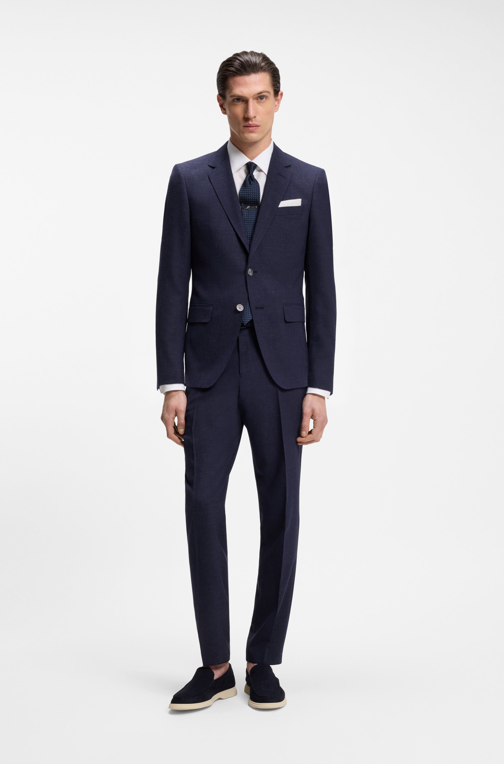 Two-piece slim-fit suit in micro-patterned fabric