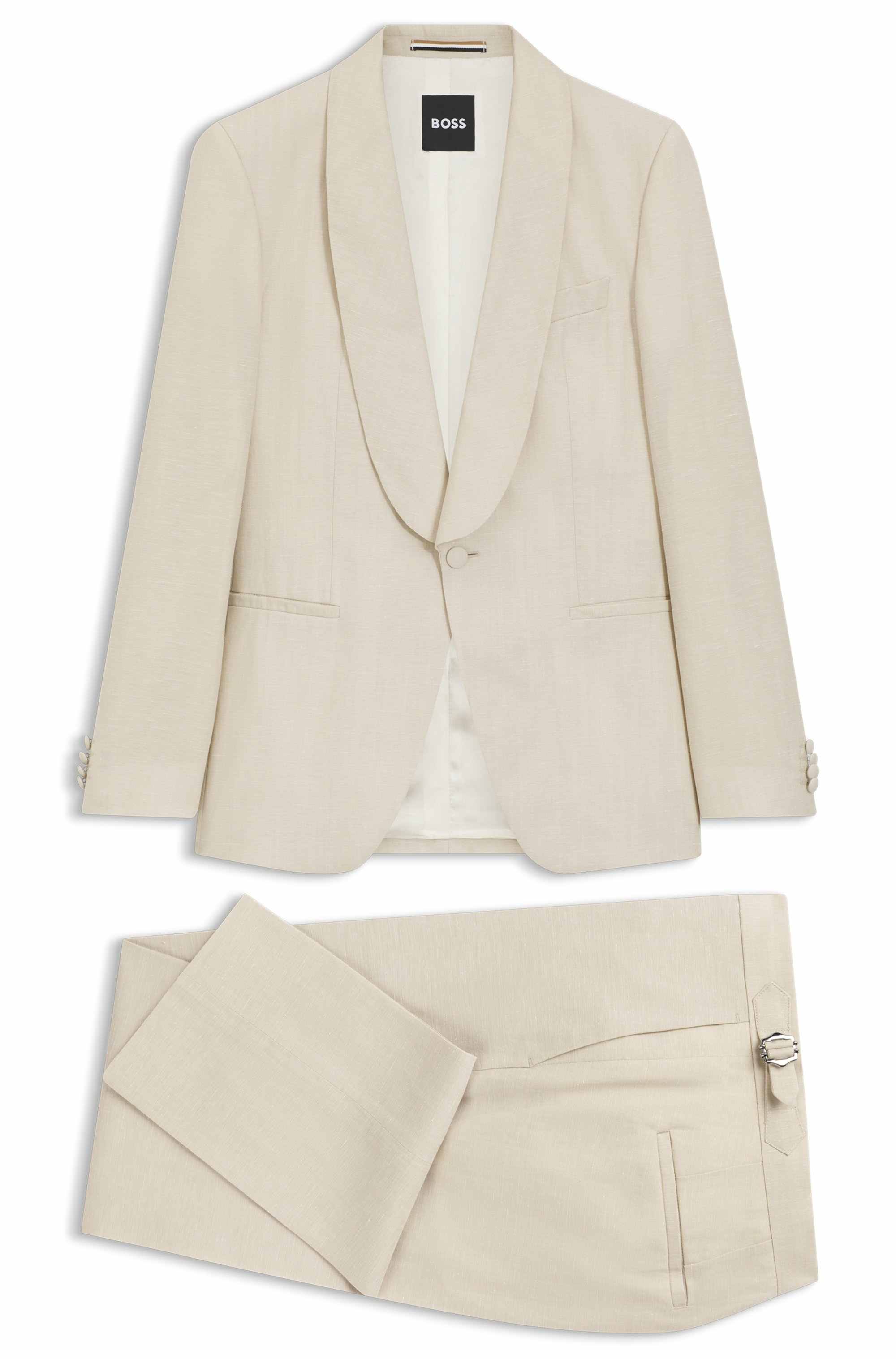 Two-piece slim-fit tuxedo suit in virgin wool and linen