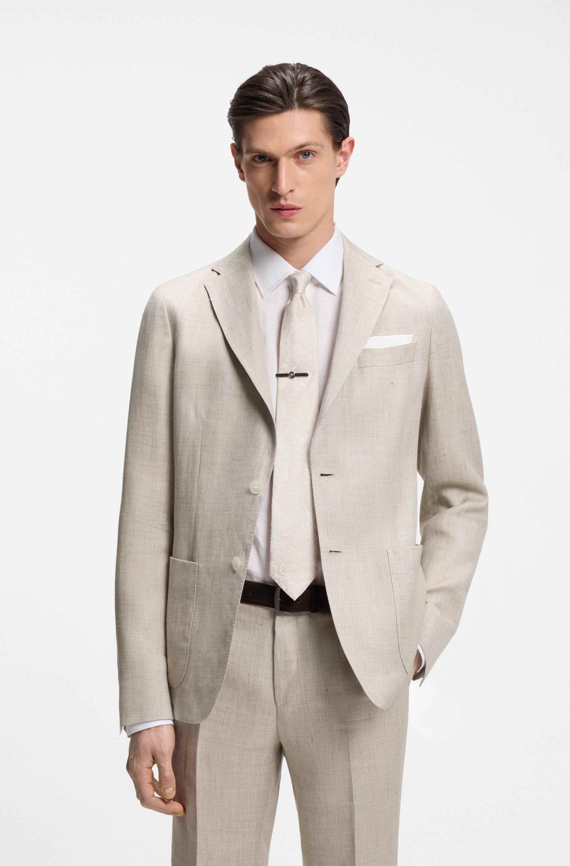 Slim-fit blazer in a micro-pattern linen blend