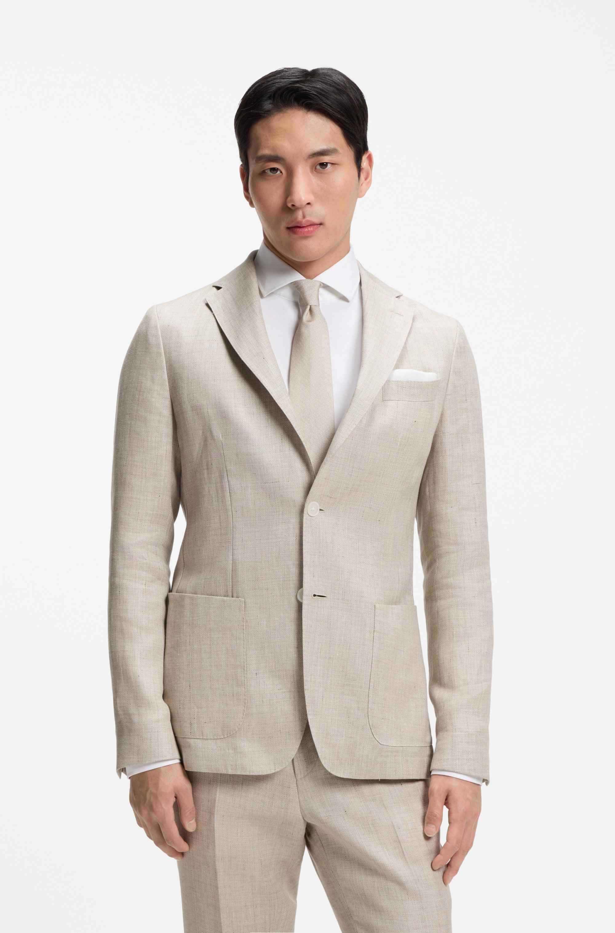 Slim-fit blazer in a micro-pattern linen blend