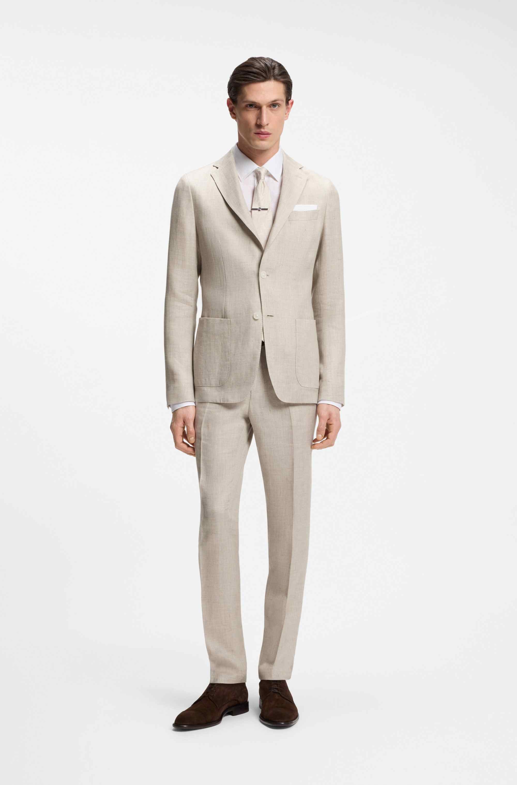 Slim-fit blazer in a micro-pattern linen blend