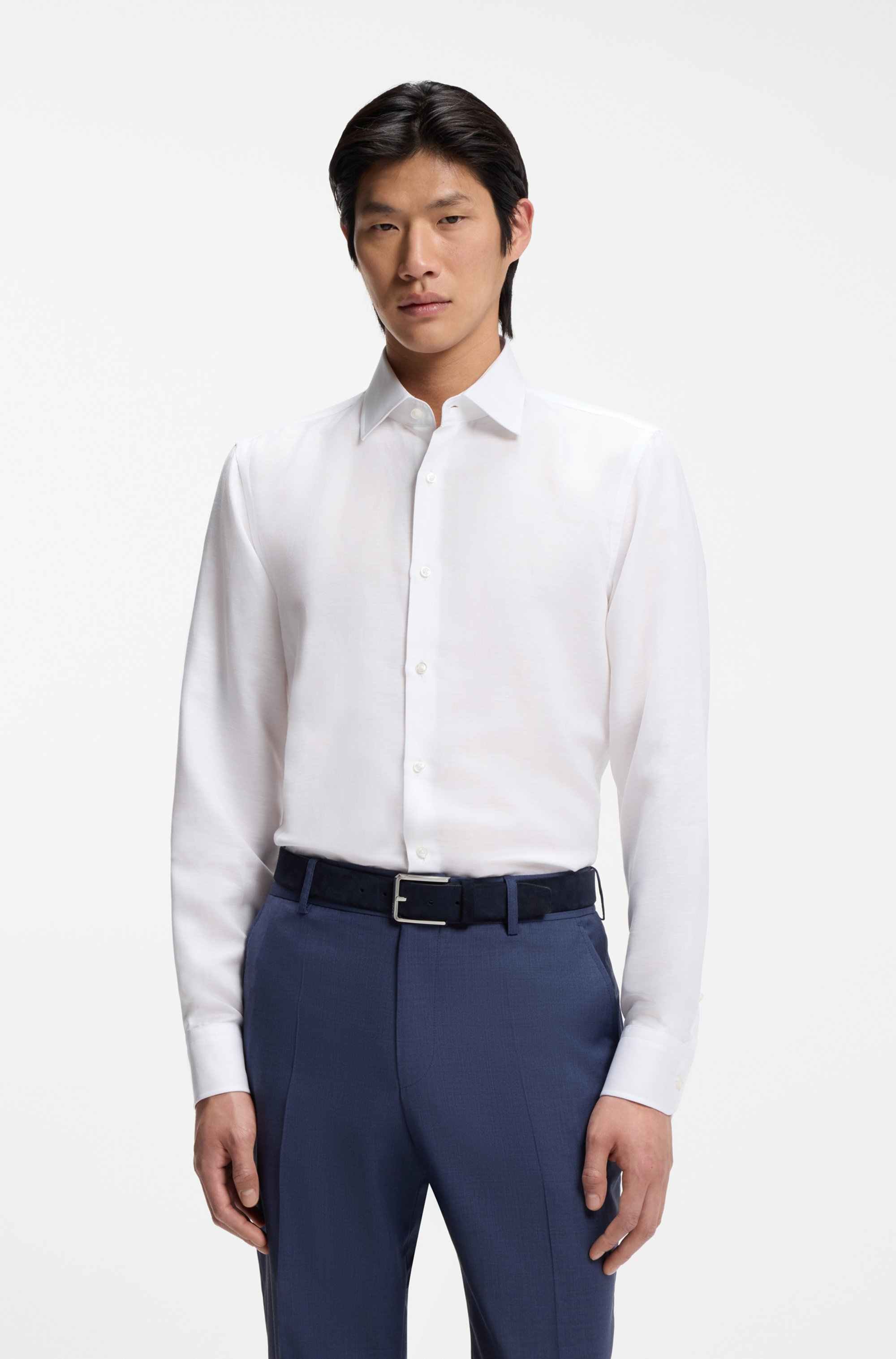 Slim-fit shirt in linen-blend twill