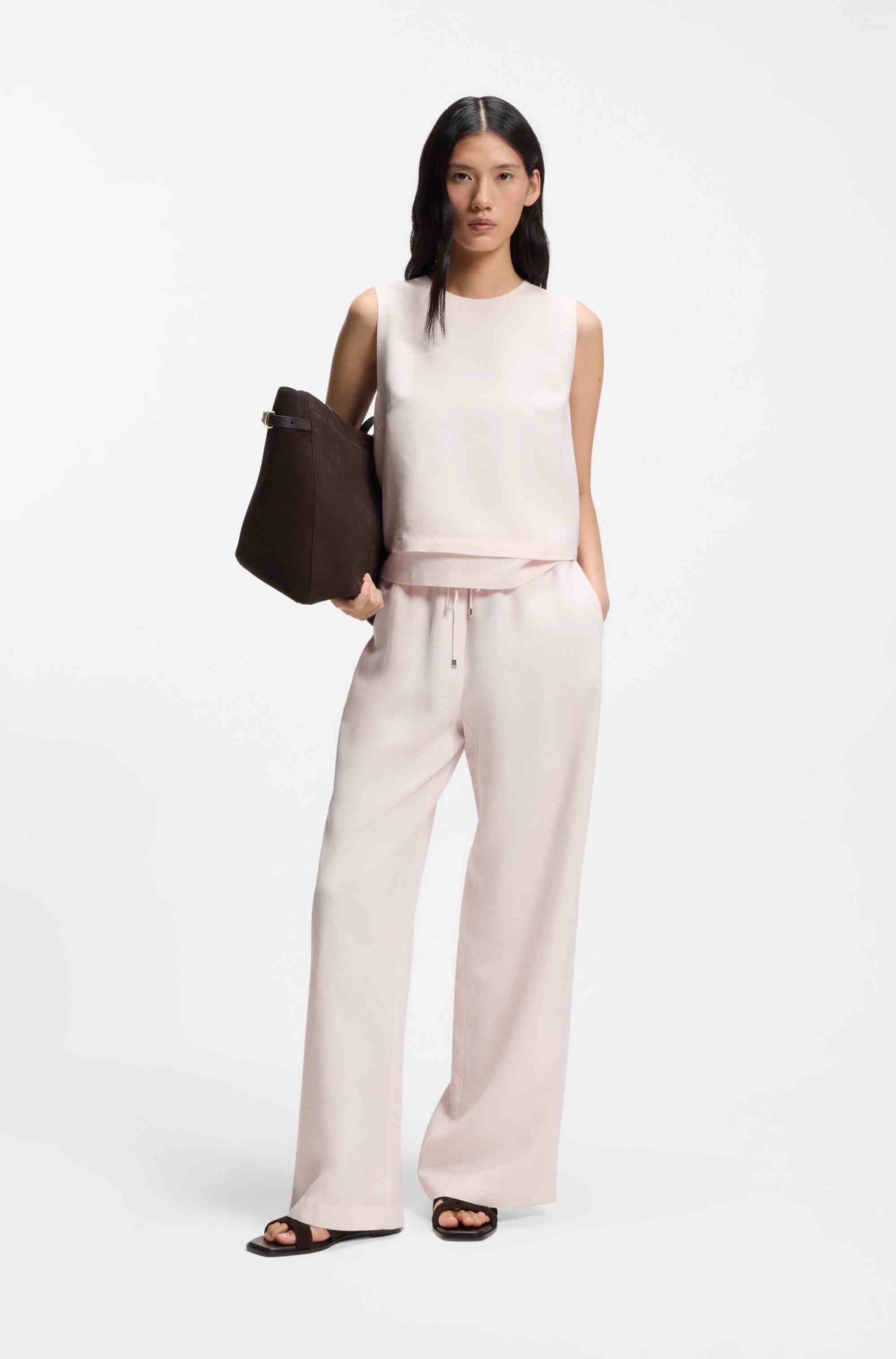 Wide-leg trousers with elasticated waistband