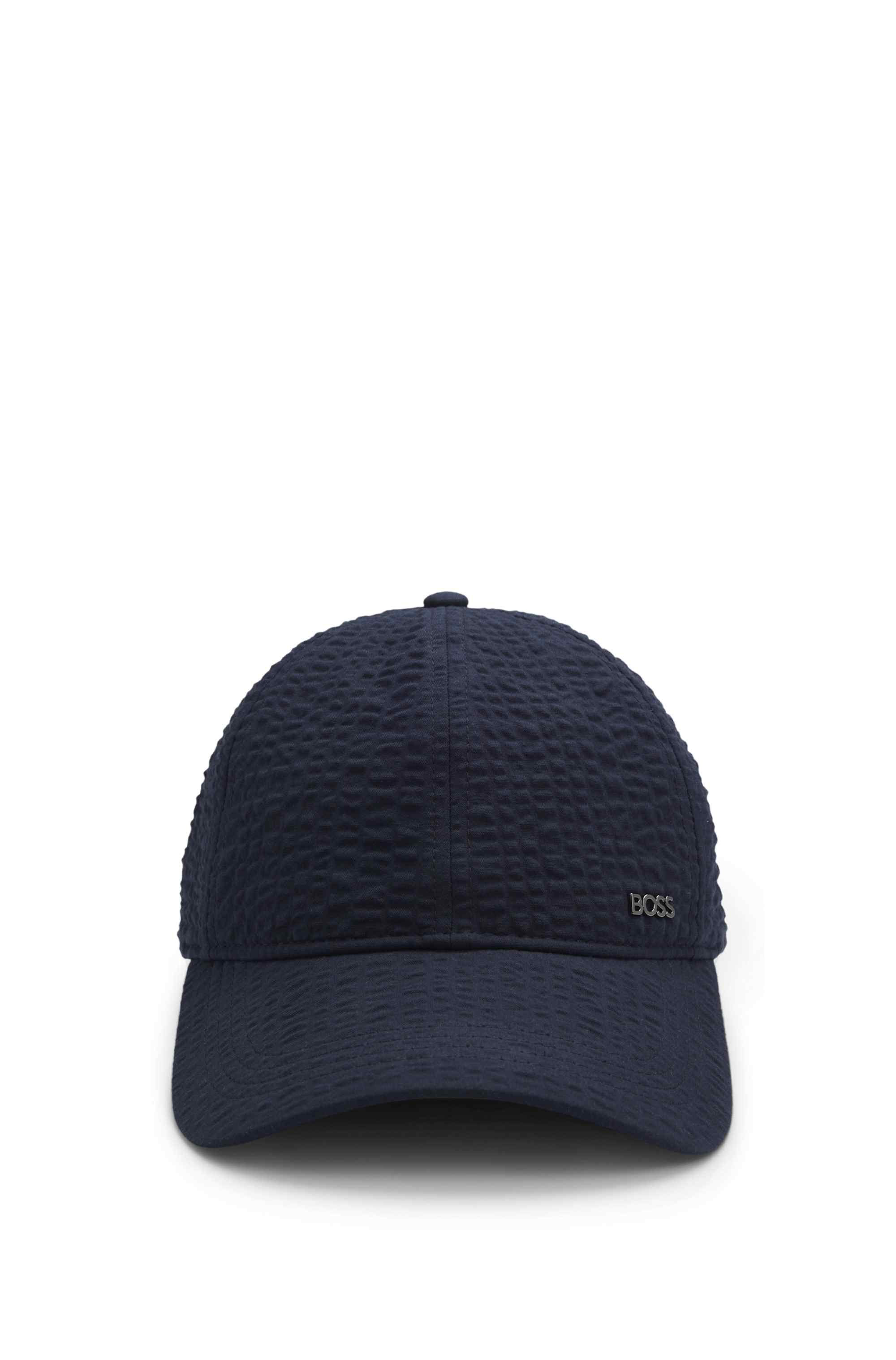 Cap in stretch-cotton seersucker with metallic logo lettering
