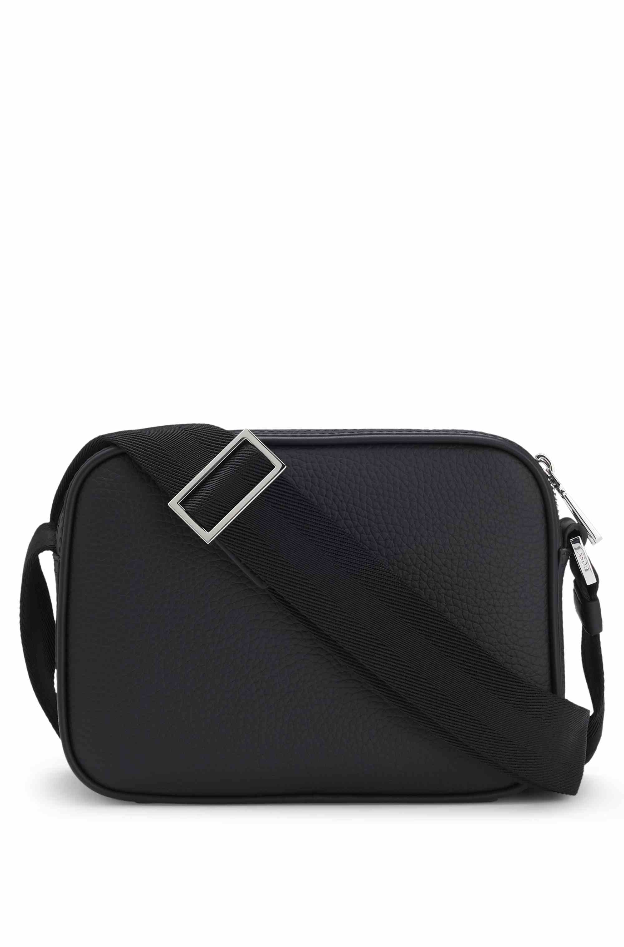 Crossbody bag in grained leather with embossed logo