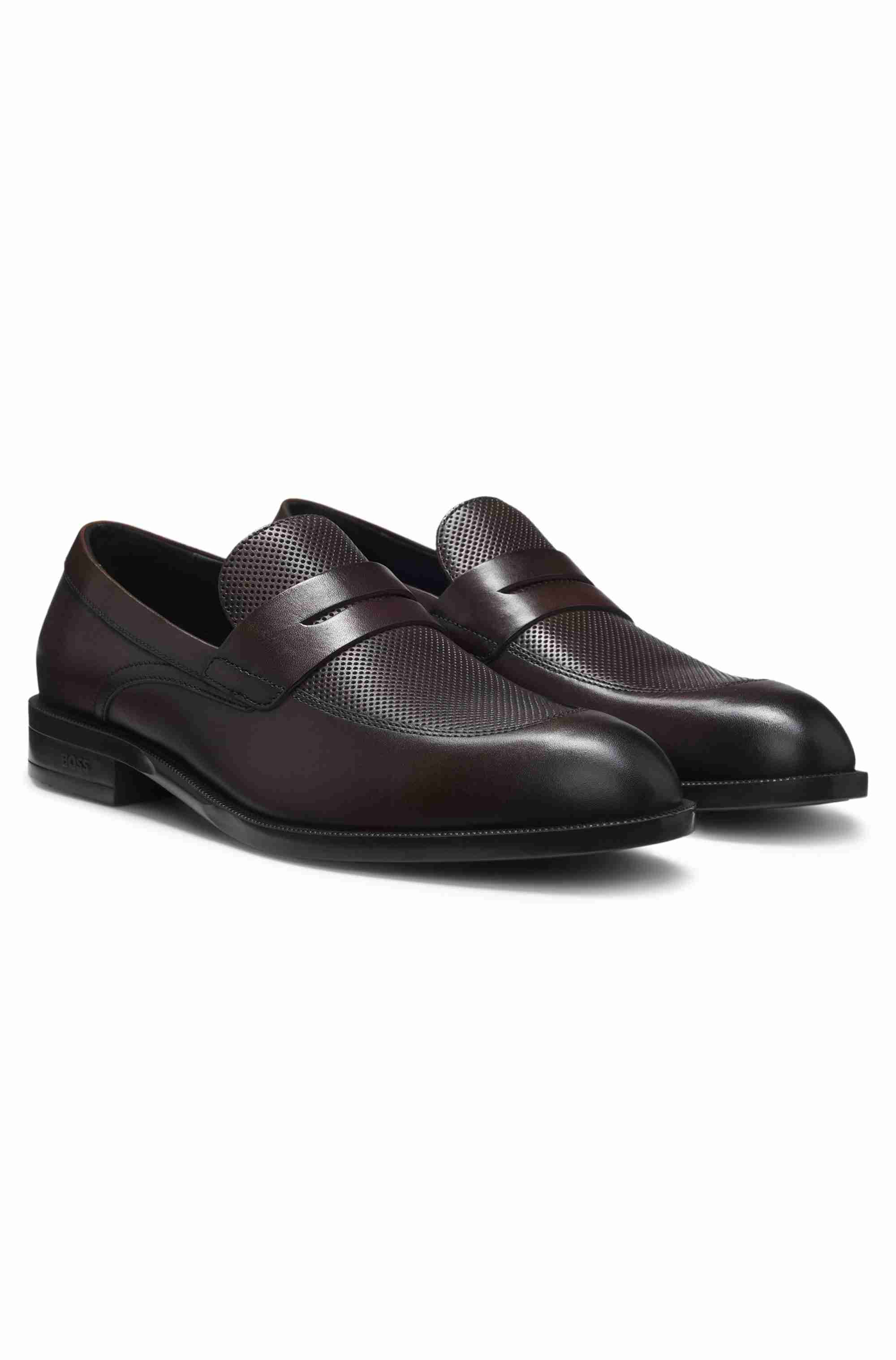 Leather loafers with penny trim