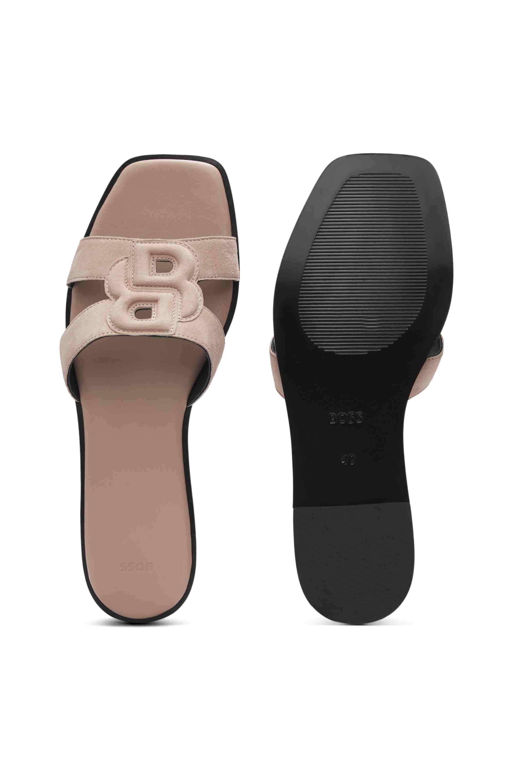 Suede slides with stitched Double B monogram