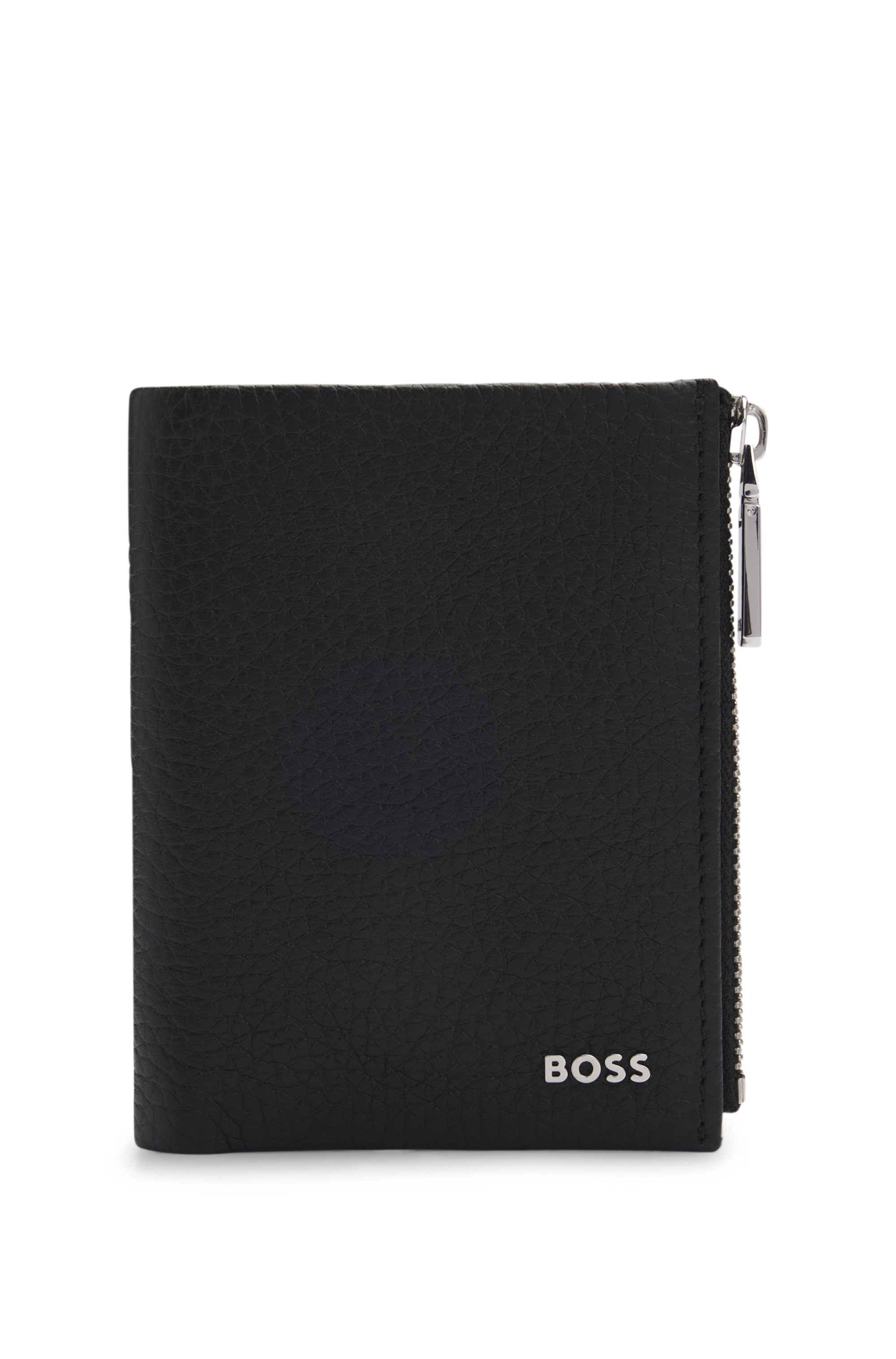 Grained-leather wallet with metallic logo lettering