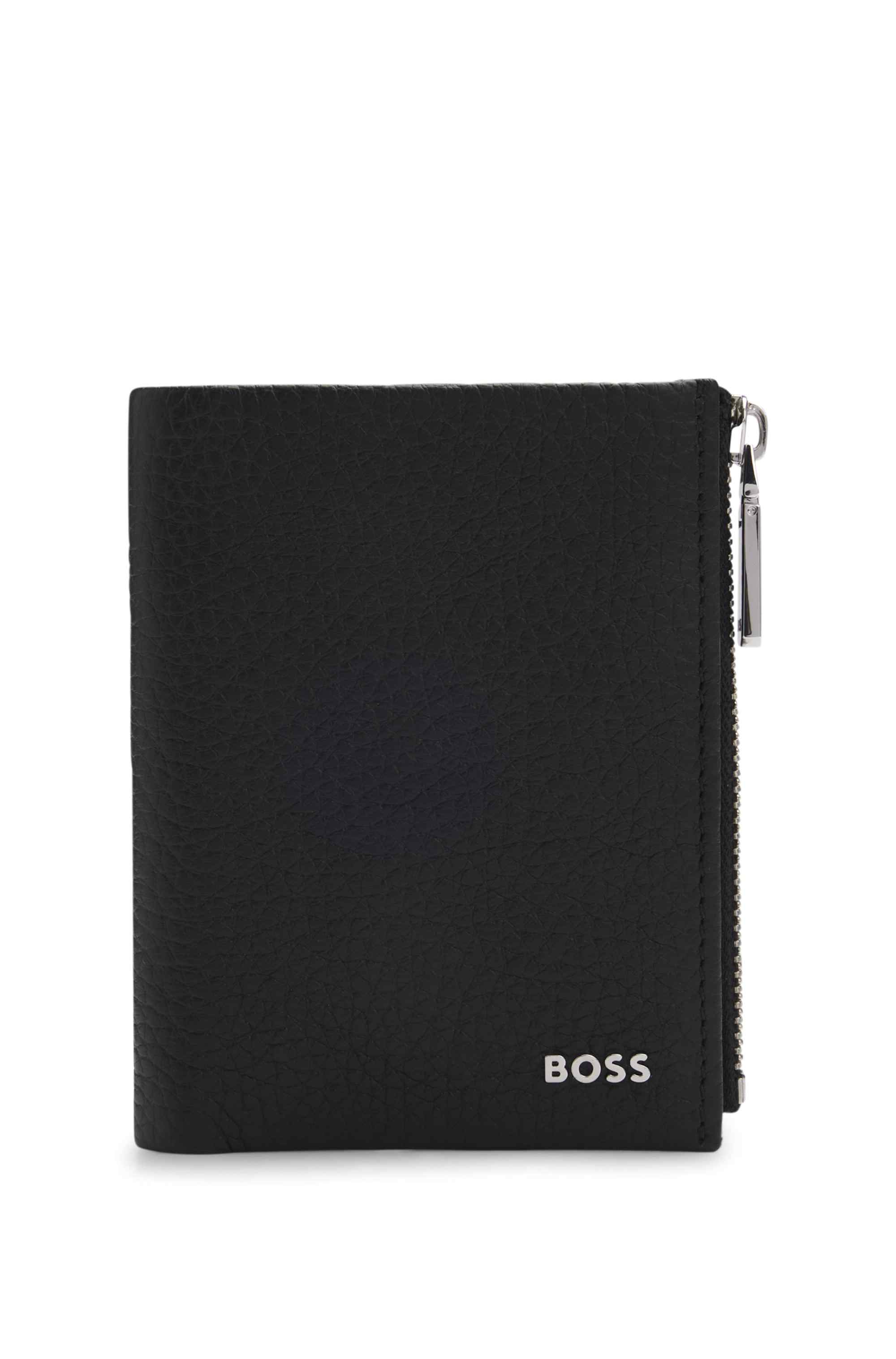 Grained-leather wallet with metallic logo lettering
