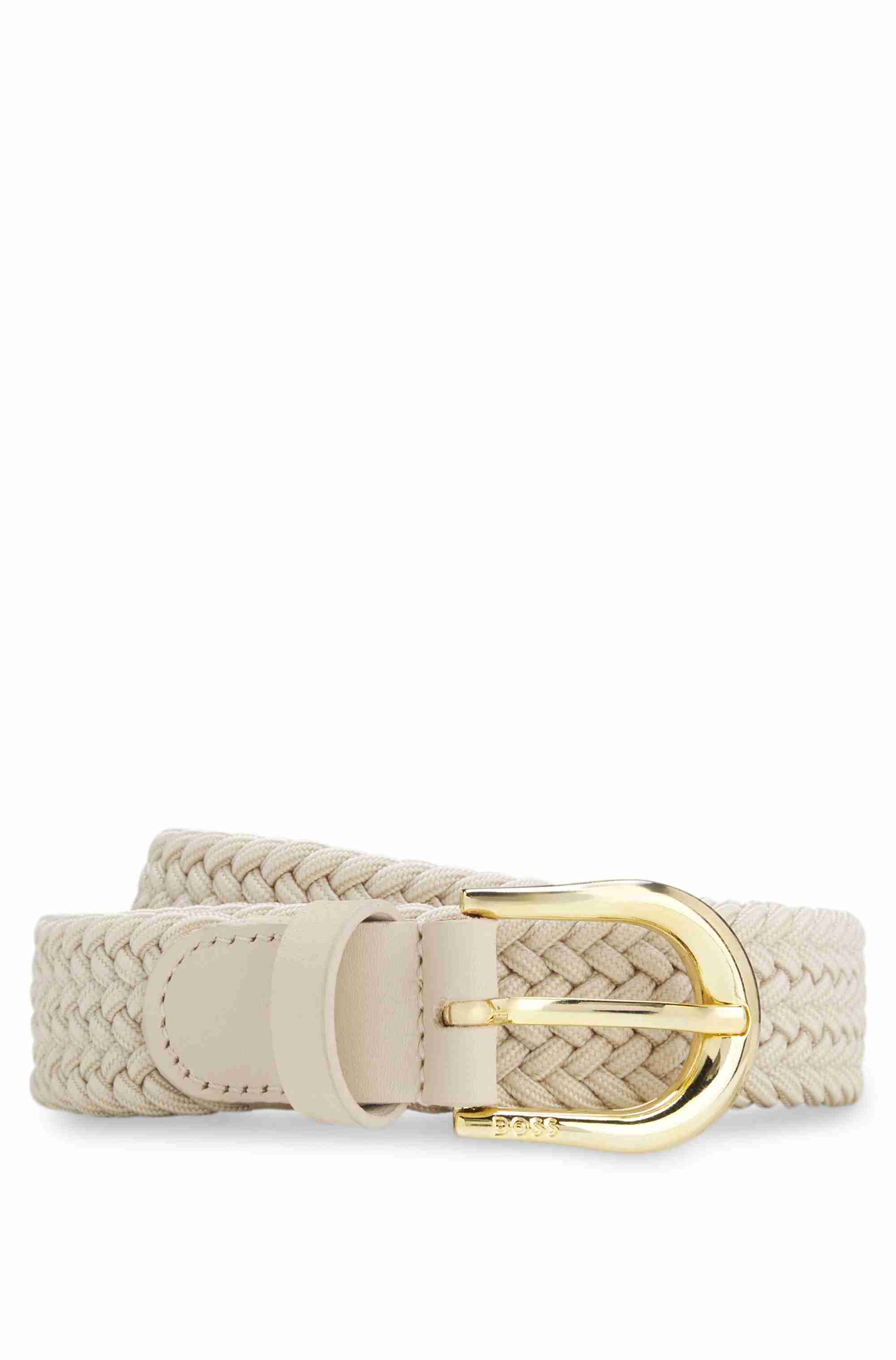 Woven belt with leather trims