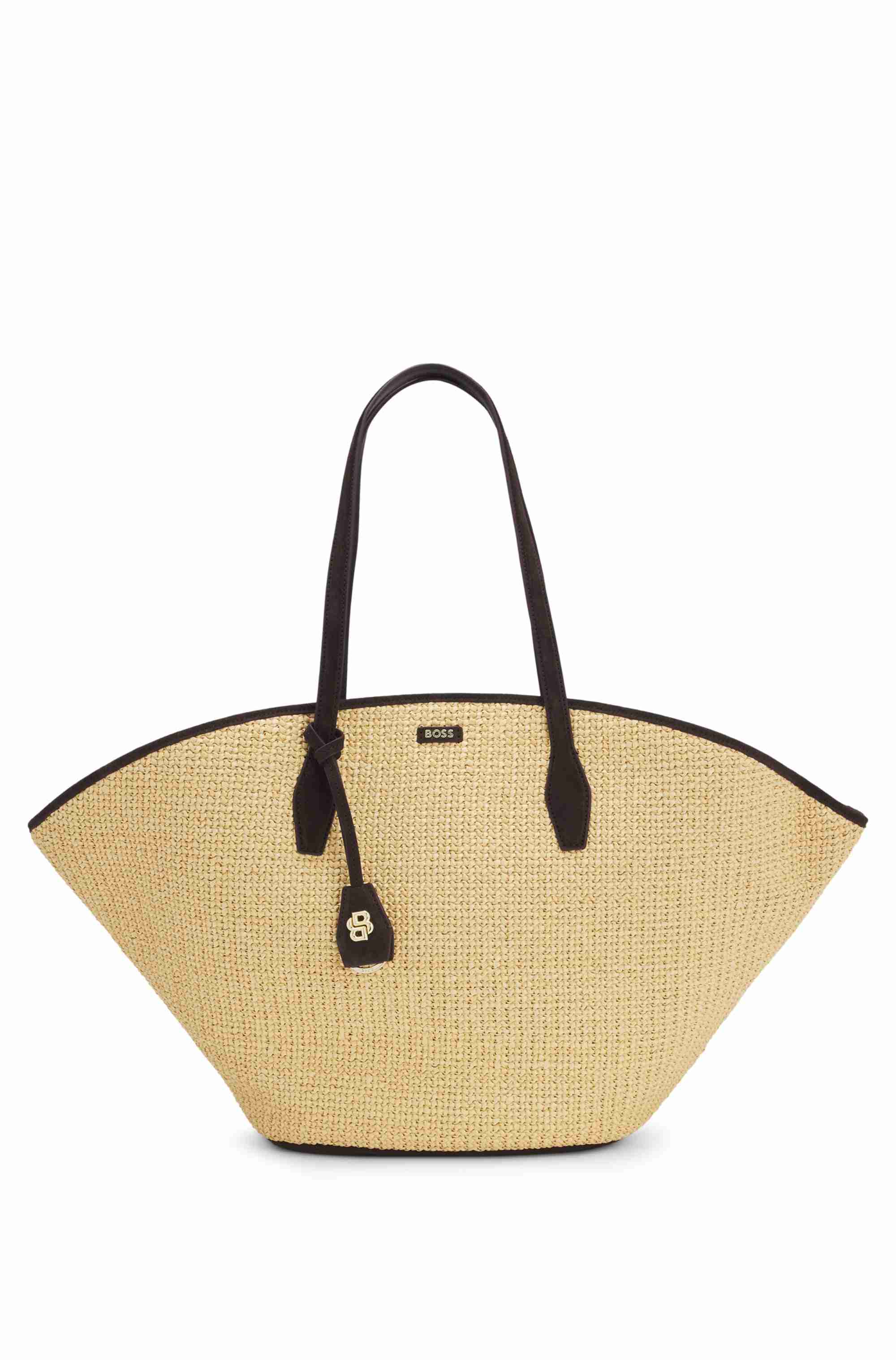 Raffia tote bag with leather trims