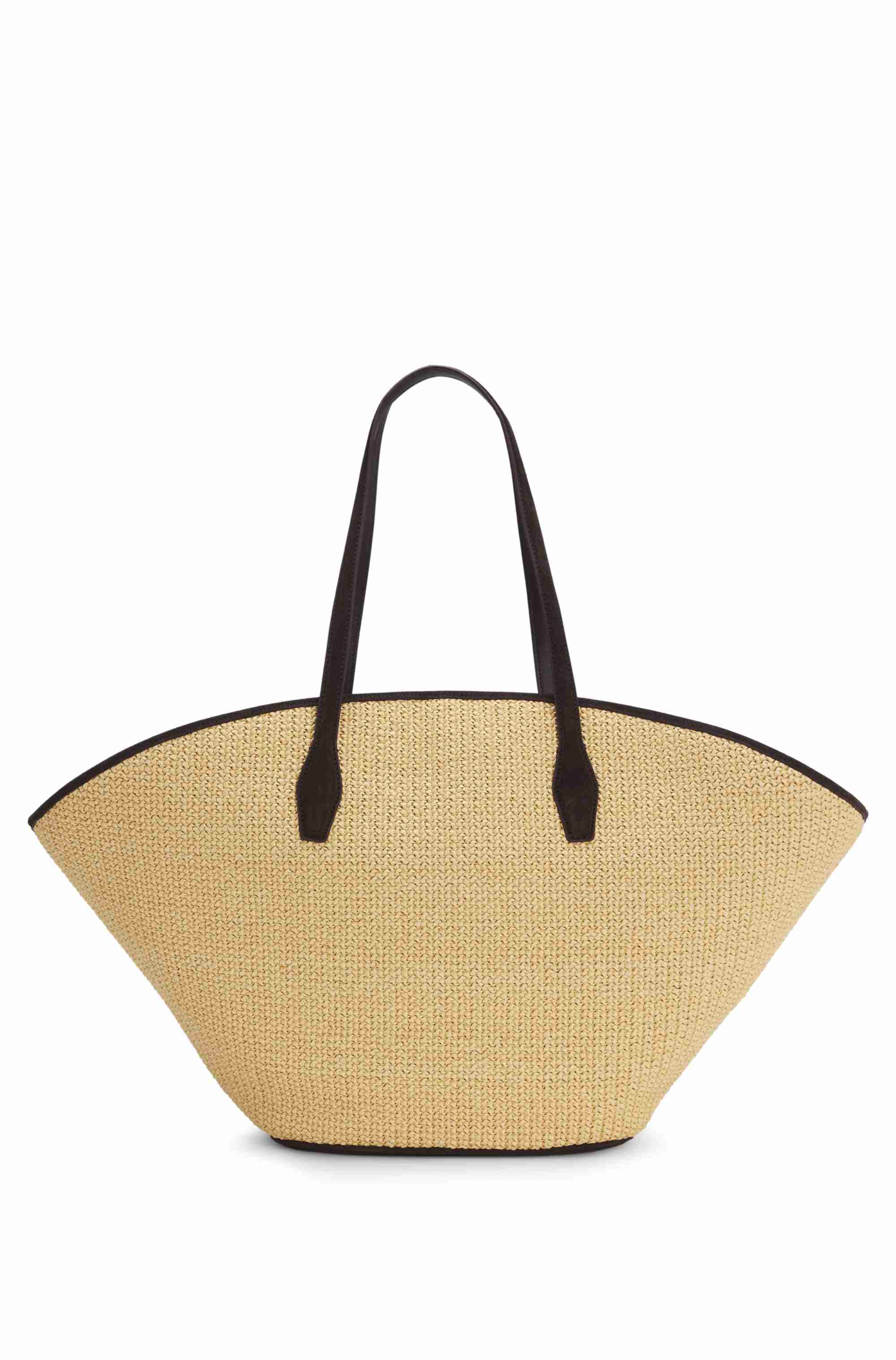 Raffia tote bag with leather trims