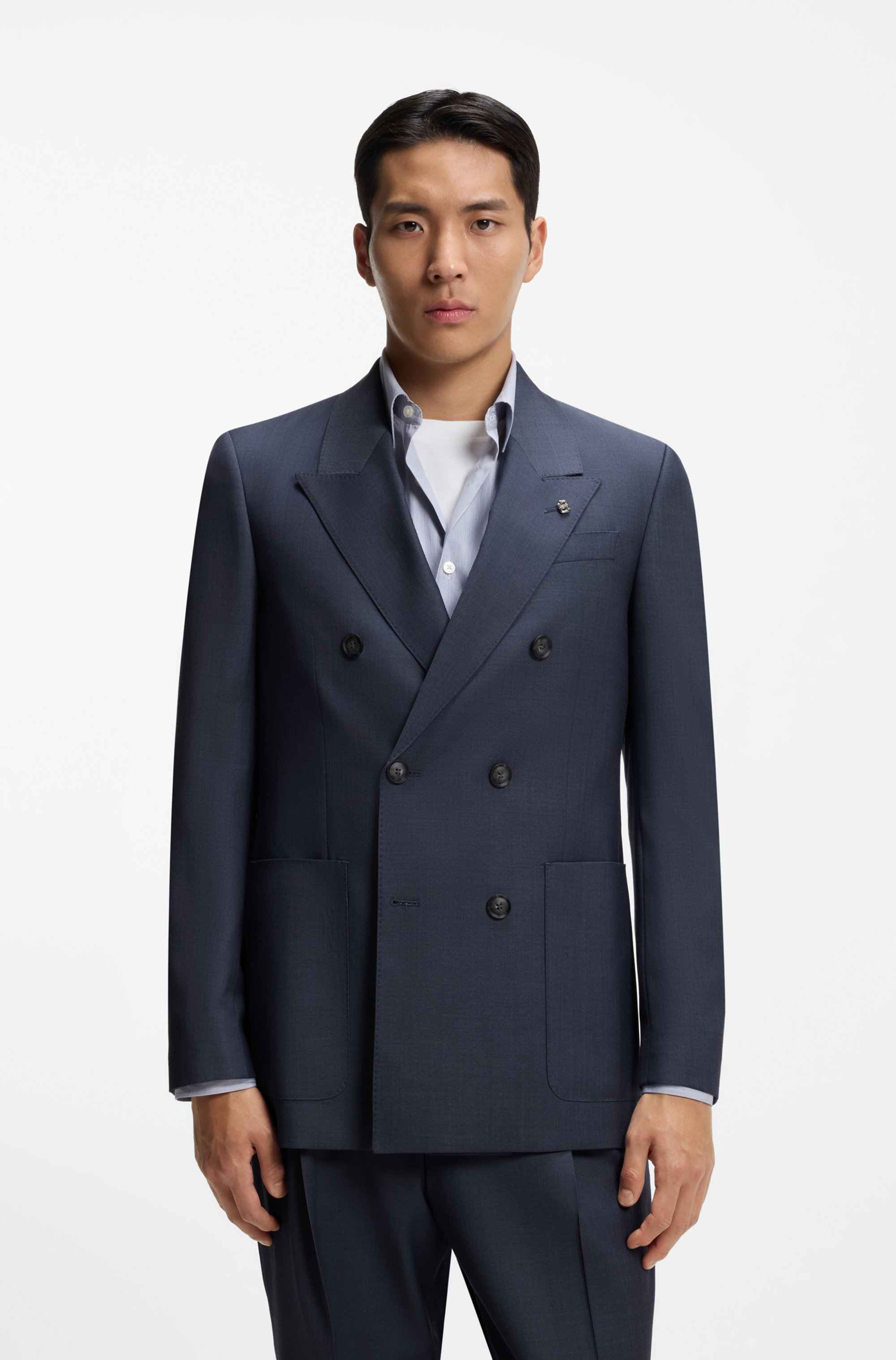 Relaxed-fit blazer in micro-patterned virgin wool