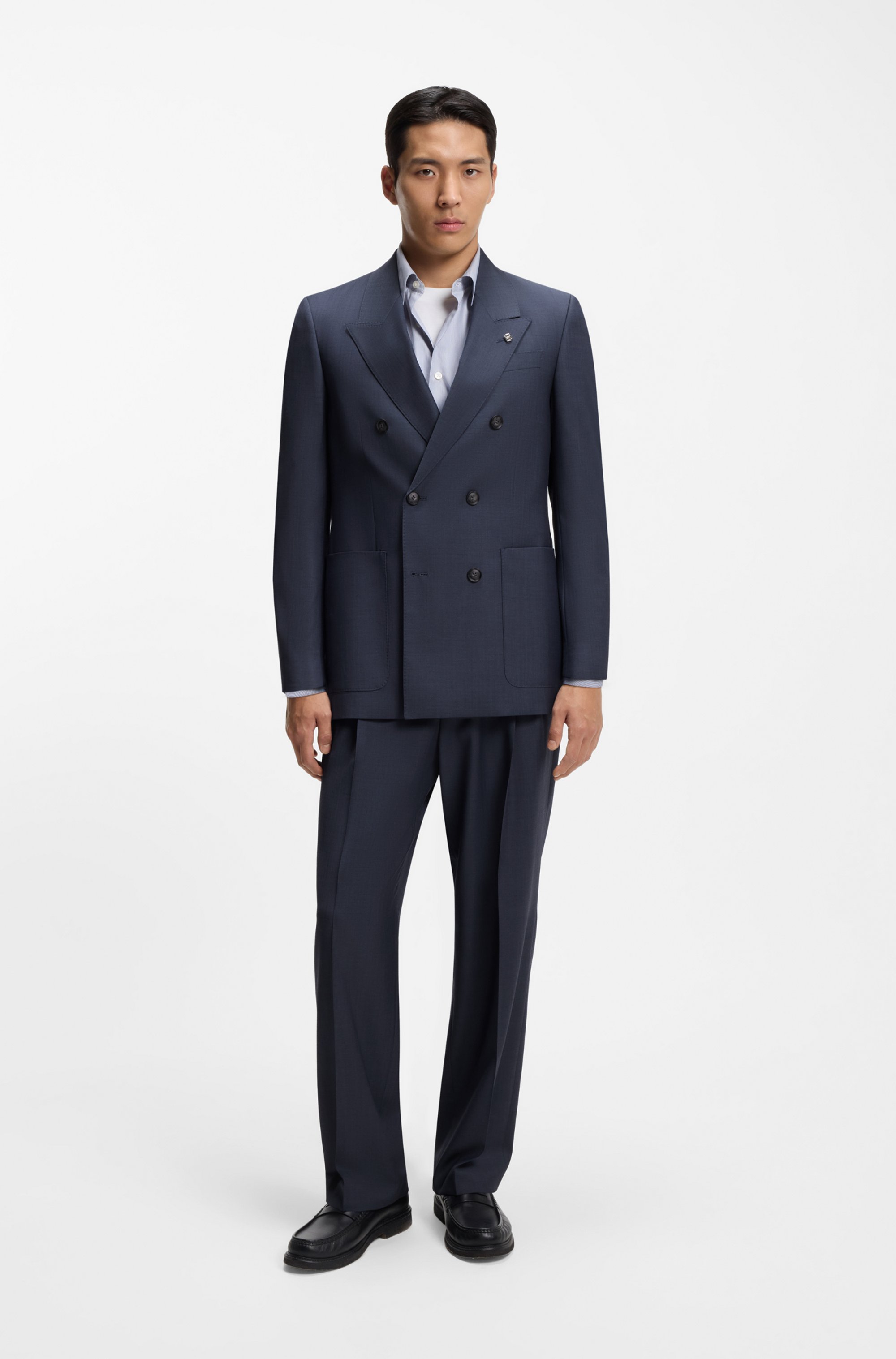 Relaxed-fit blazer in micro-patterned virgin wool
