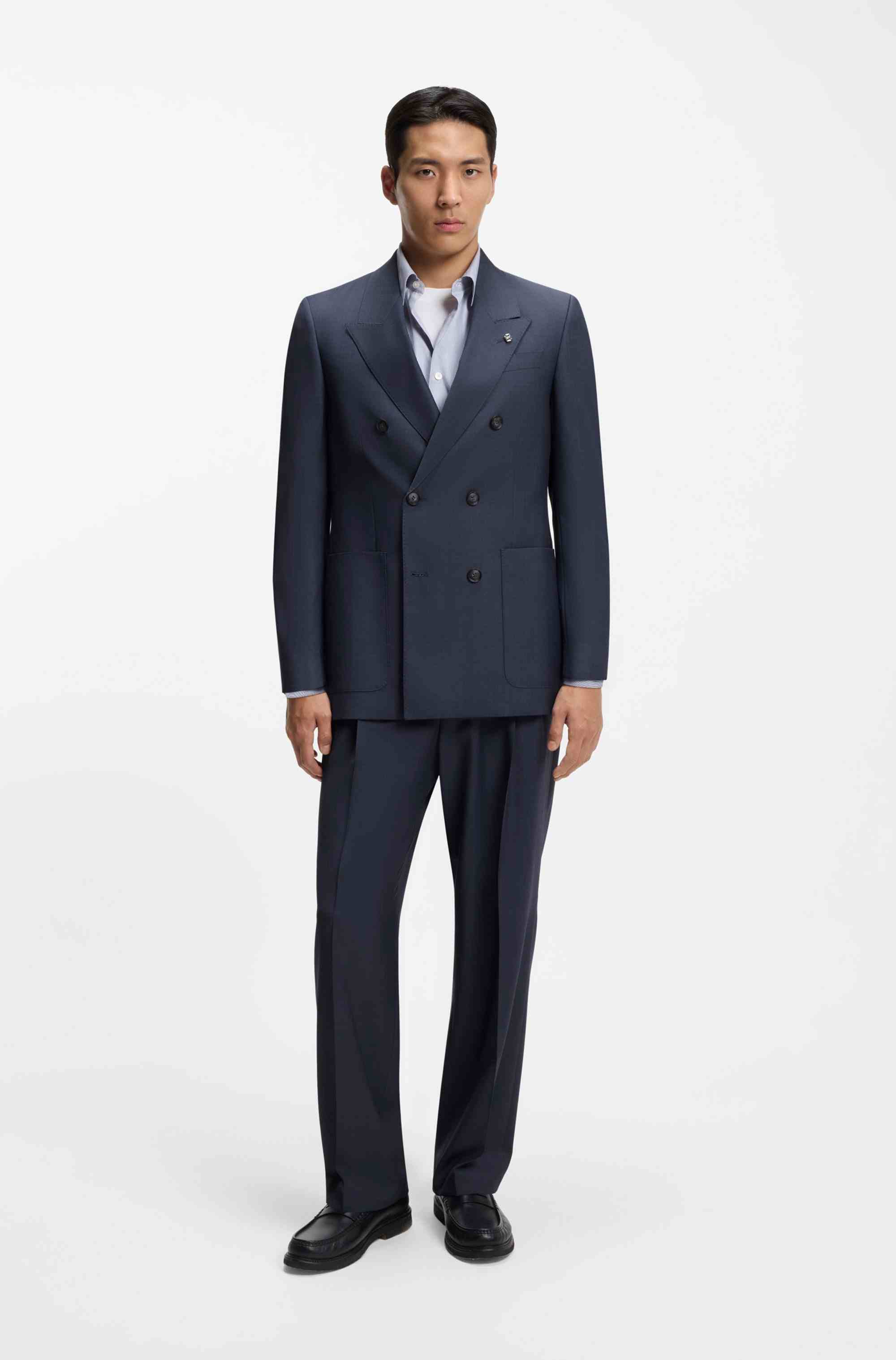 Relaxed-fit blazer in micro-patterned virgin wool